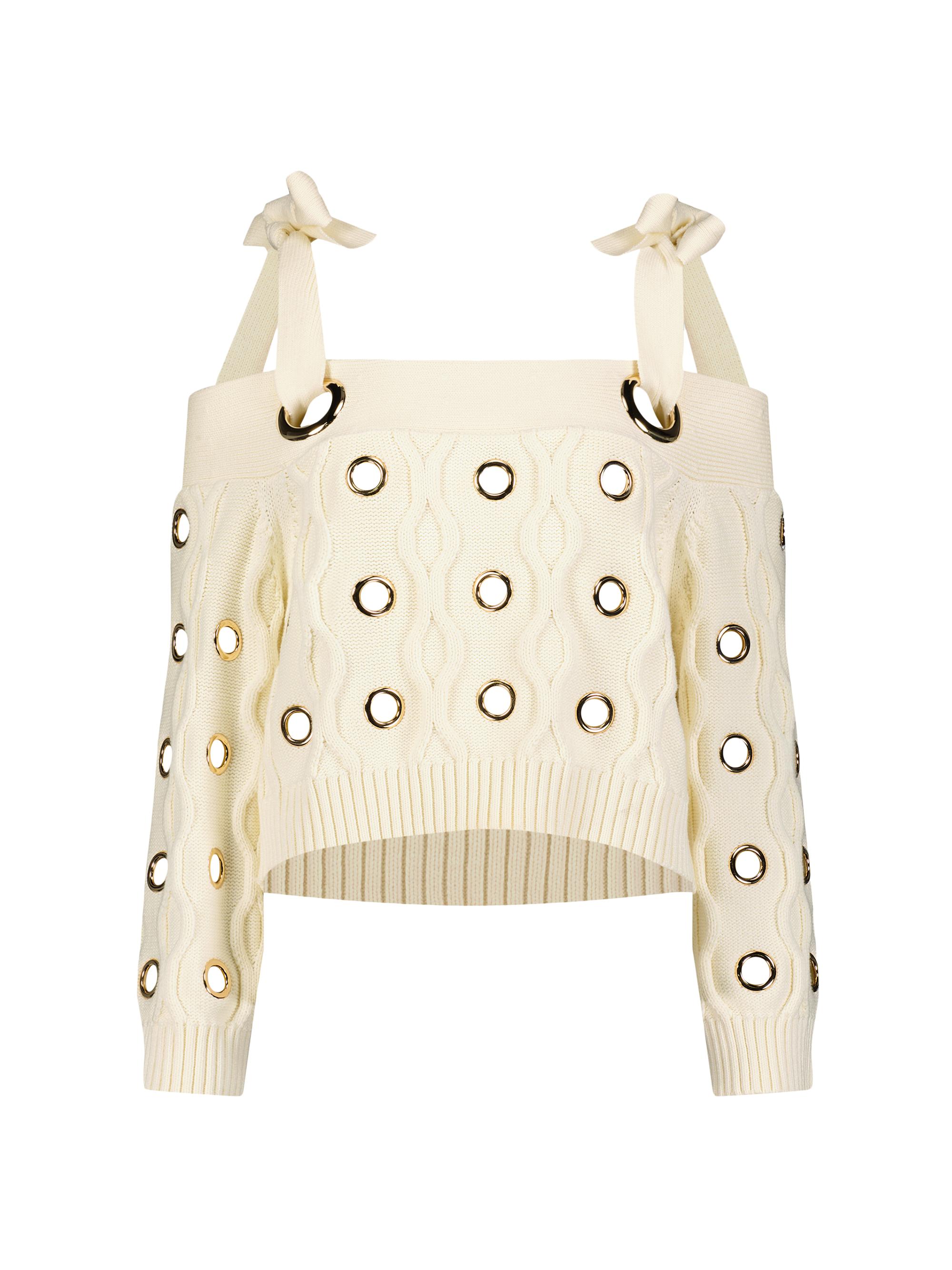 Mac Duggal Women's Grommet Cotton-Blend Off-the-Shoulder Sweater - Cream