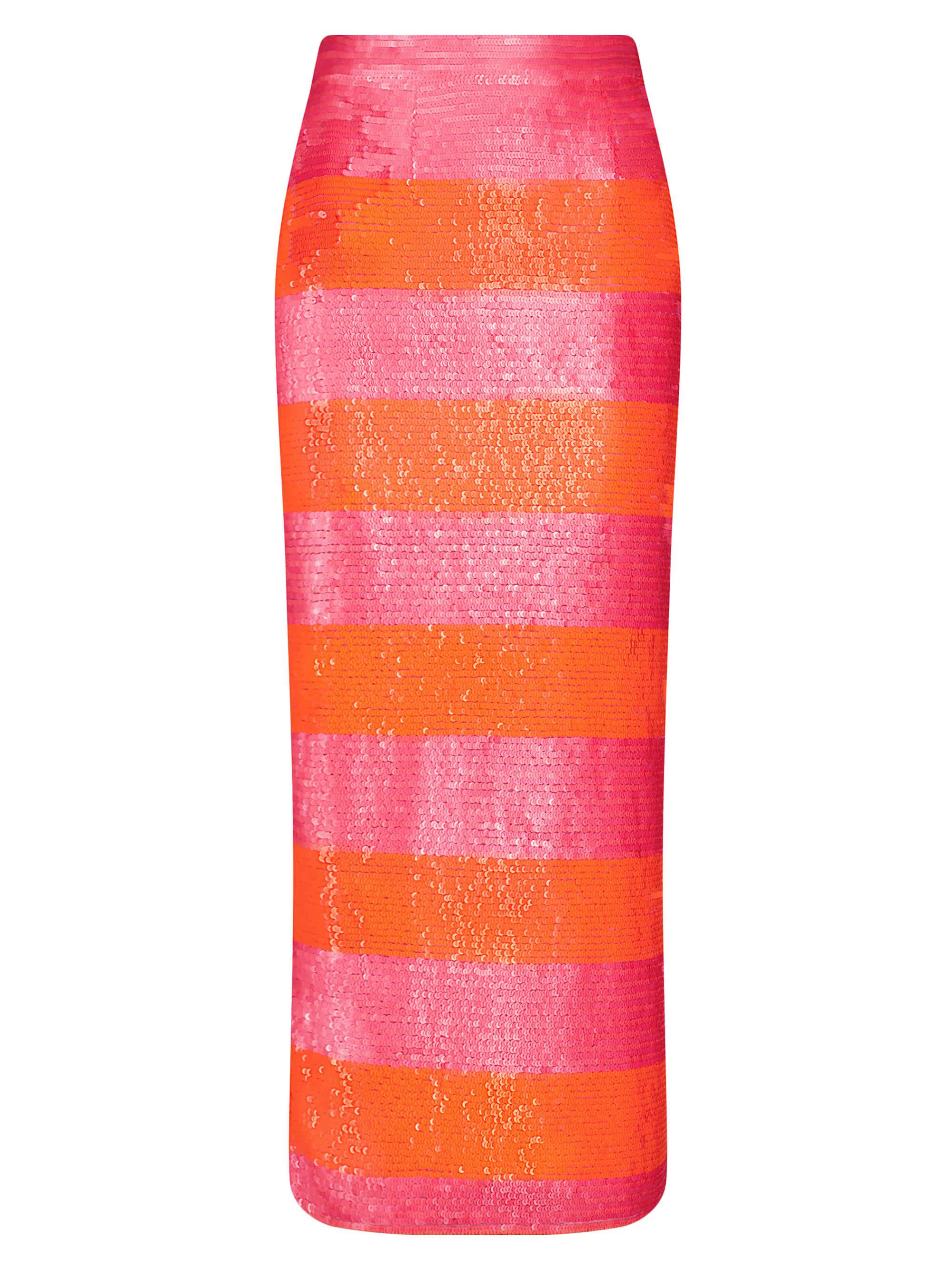 Mac Duggal Women's Sequined Stripe Pencil Midi-Skirt - Hot Pink Multi