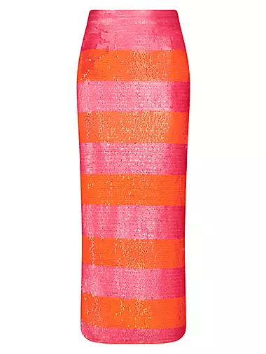 Sequined Stripe Pencil Midi-Skirt