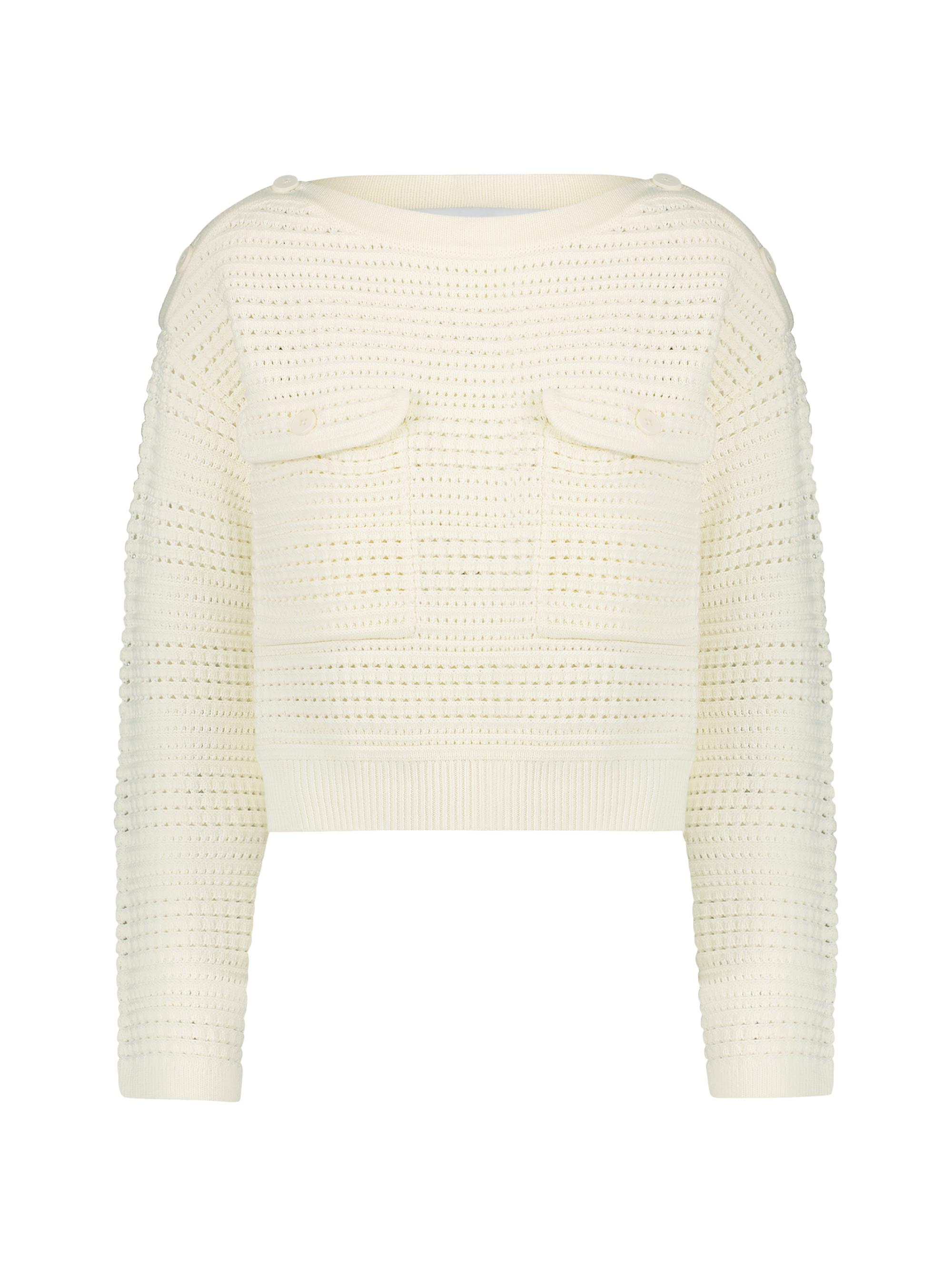 Mac Duggal Women's Cotton Flap Pocket Buttoned Sweater - Cream