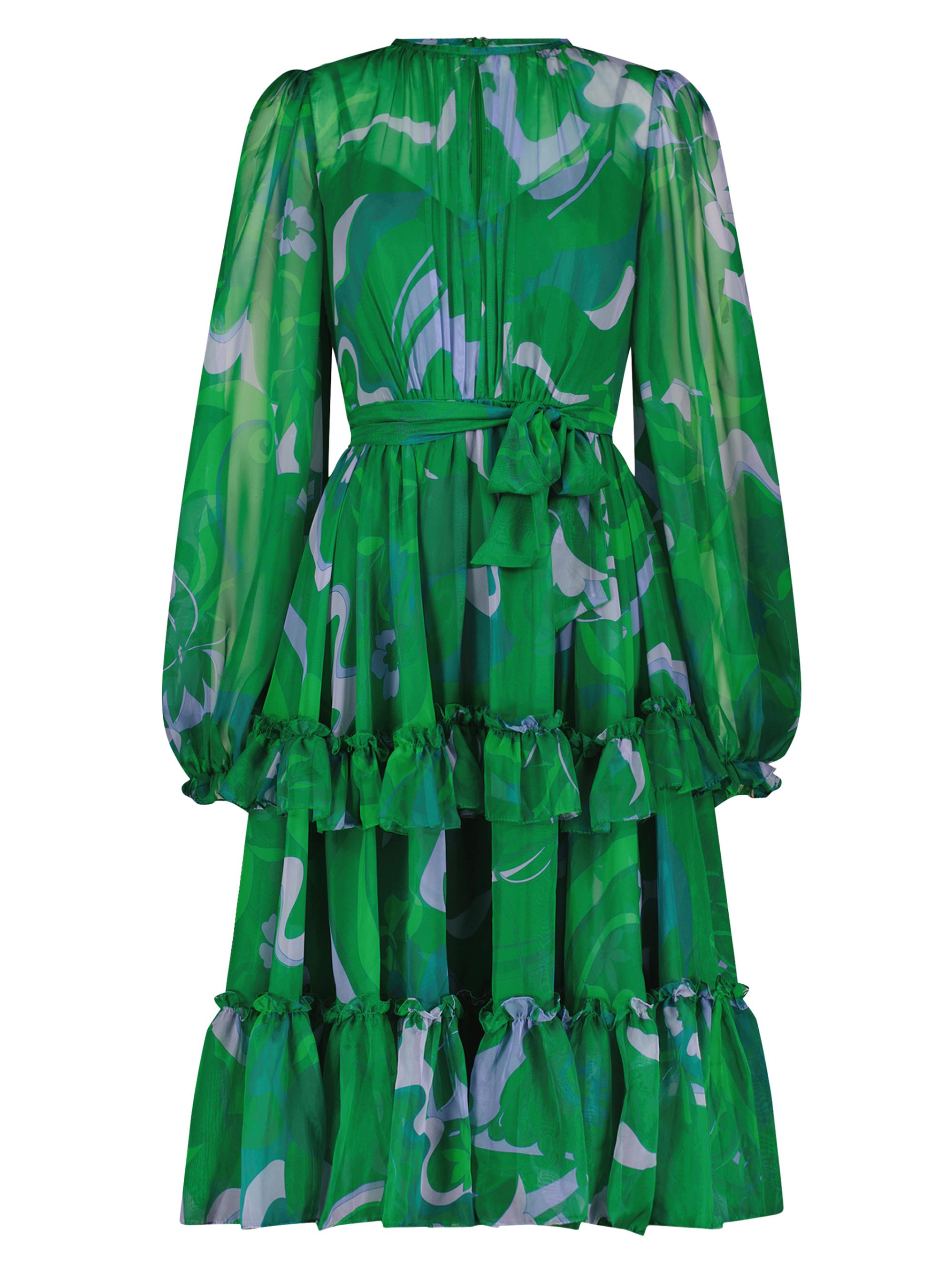 Mac Duggal Women's Geometric Chiffon Ruffled Midi-Dress - Green Multi