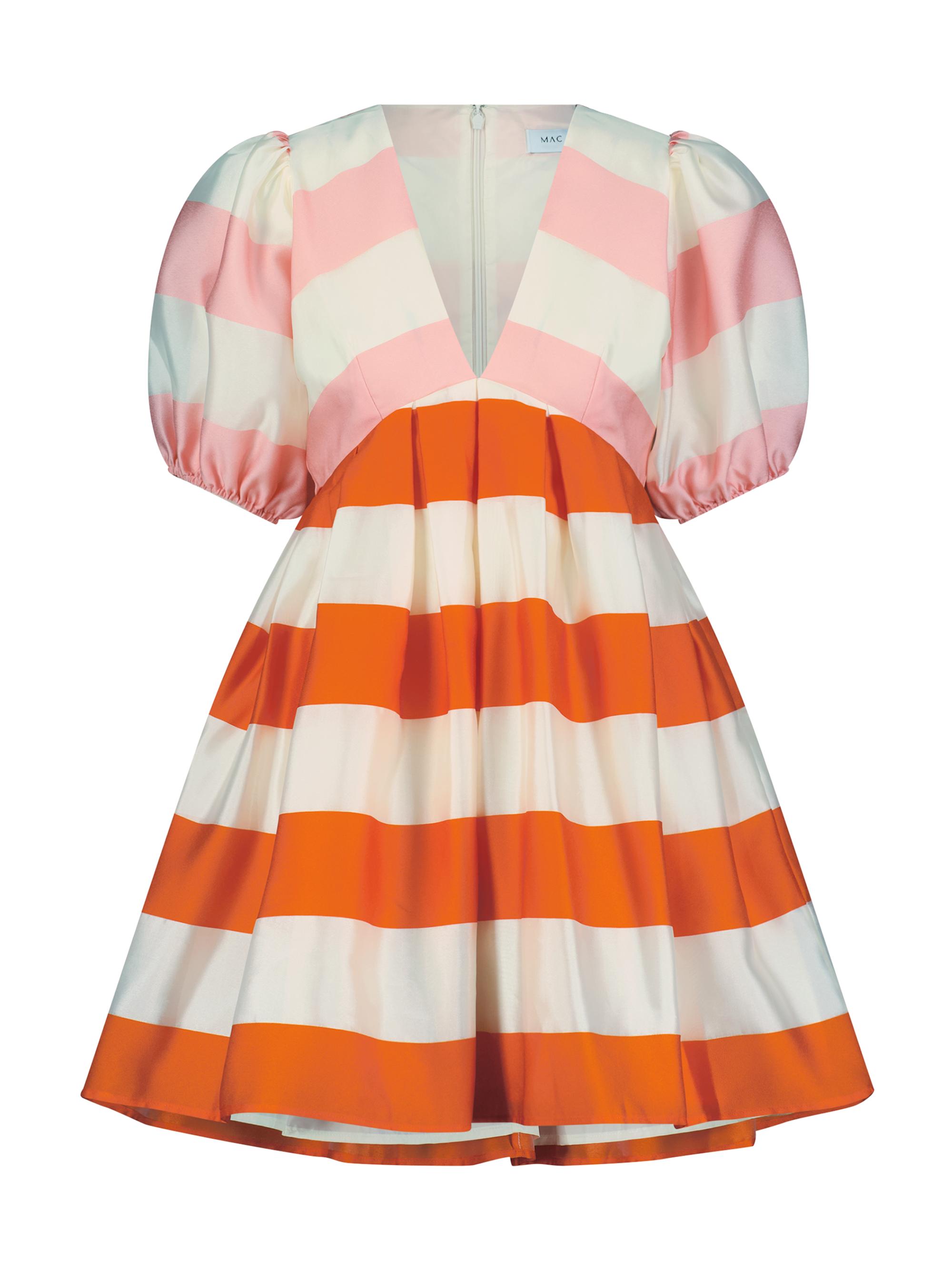 Mac Duggal Women's Striped Organza Puff-Sleeve Minidress - Sunset