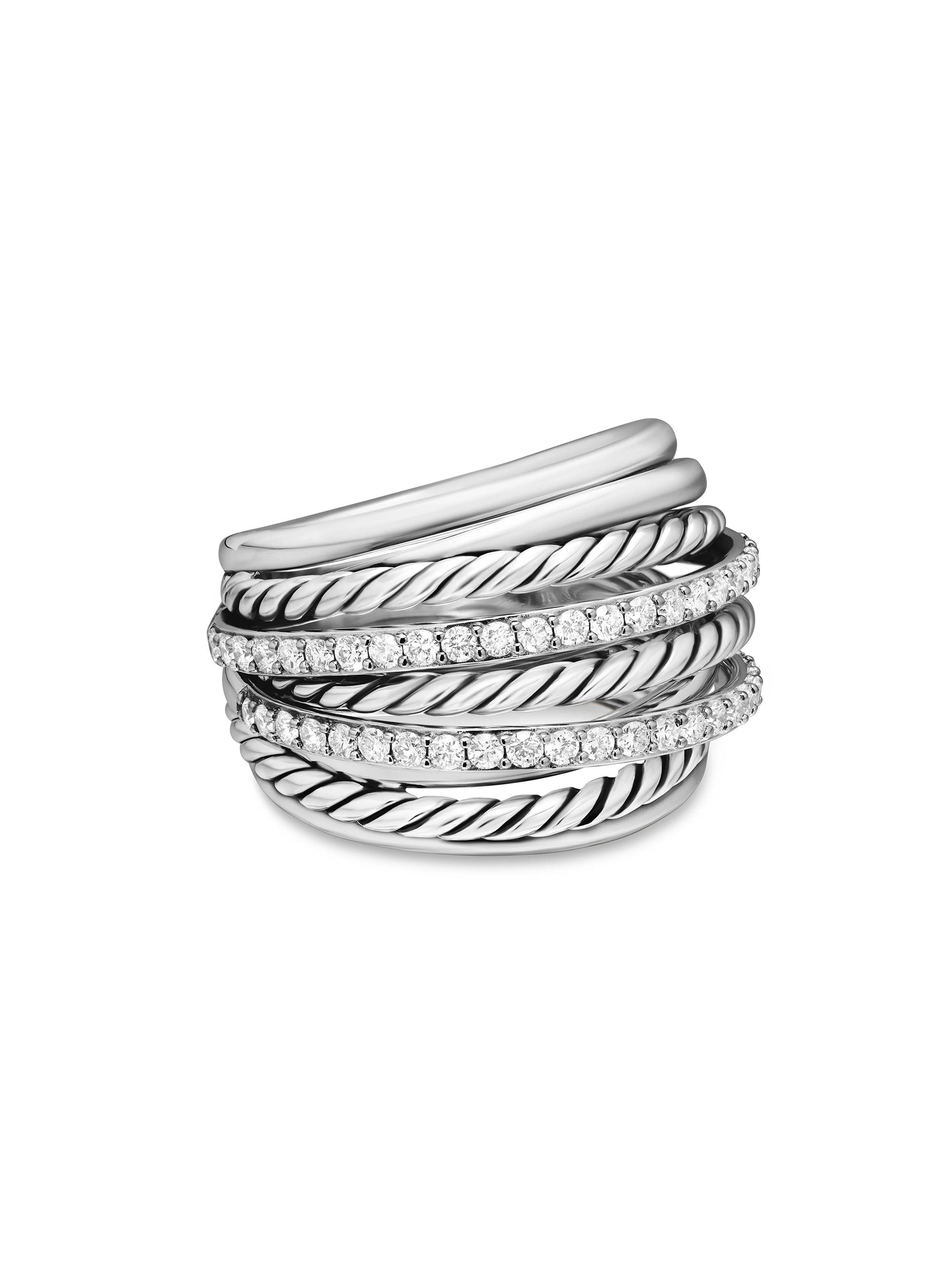 David Yurman Women's Crossover Dome Ring in Sterling Silver - Diamond