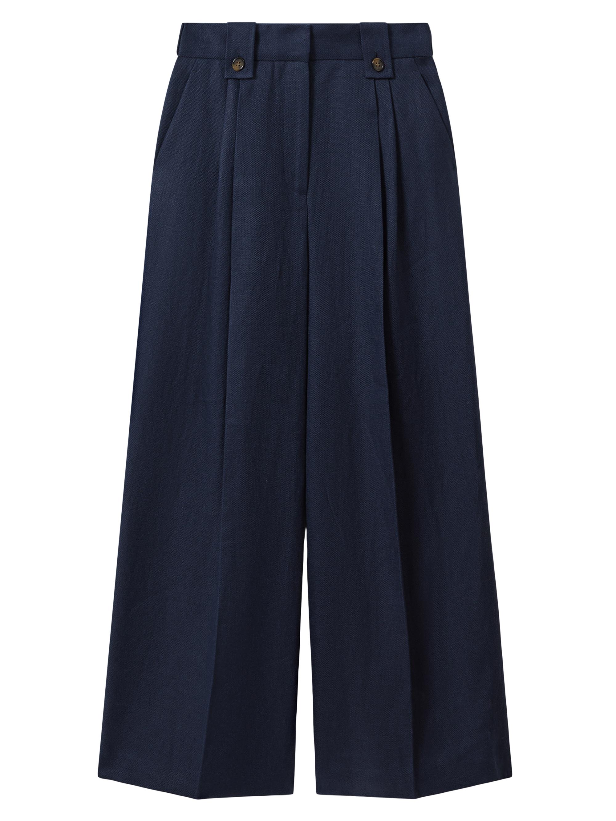 Reiss Women's Leila Linen Pleated Wide-Leg Pants - Navy