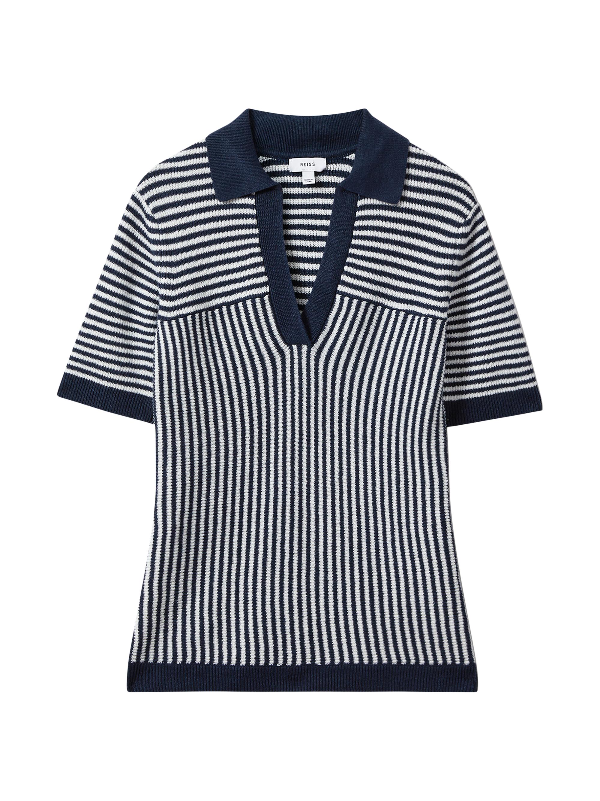Reiss Women's Stevie Striped Knit Linen-Blend Tee - Navy
