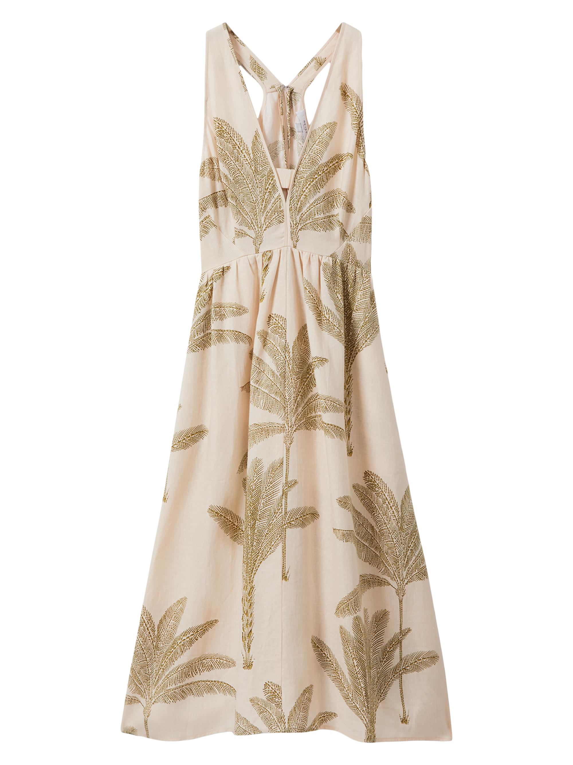 Reiss Women's Anna Linen Palm Midi-Dress - Neutral Green