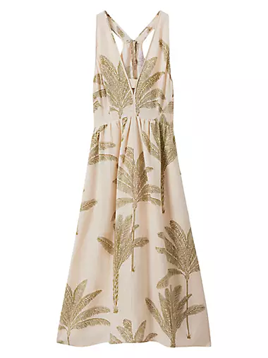 Anna Linen Palm Midi-Dress