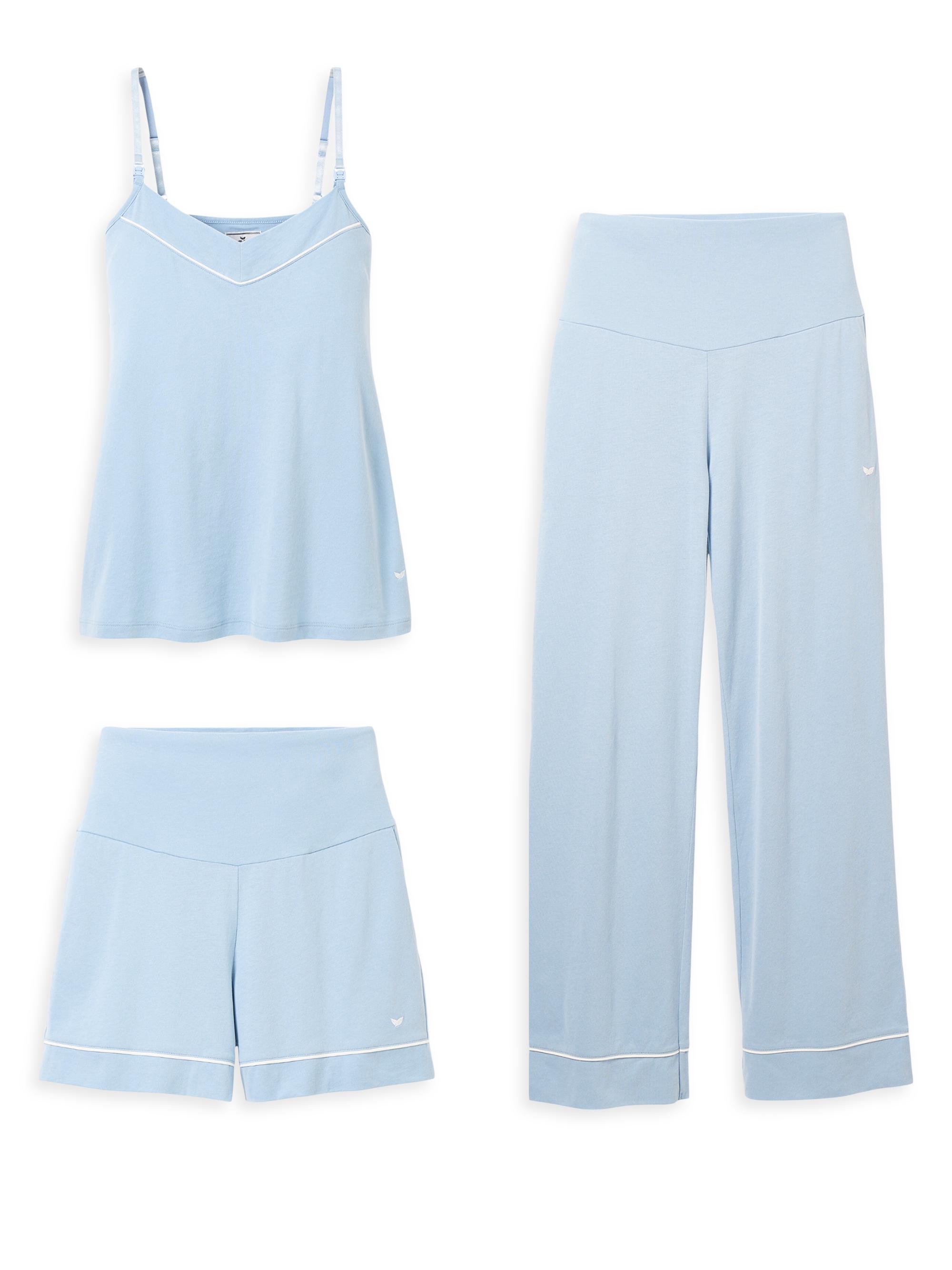 Petite Plume The Basics Maternity Camisole, Shorts & Pants Set, 3-Piece - Blue