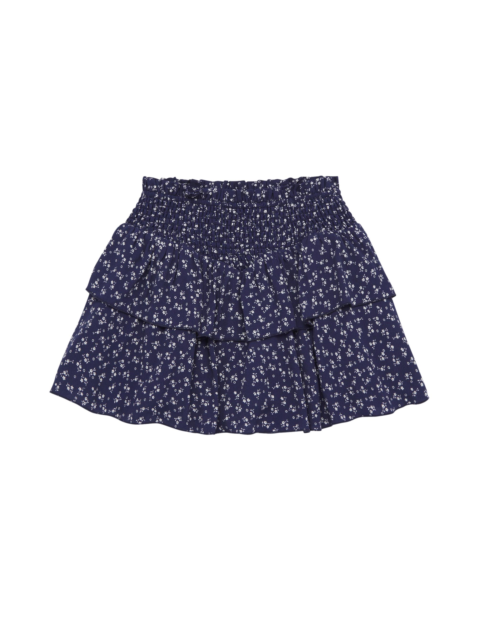 KatieJ NYC Girl's Floral Smocked Skirt - Evening Blue Floral