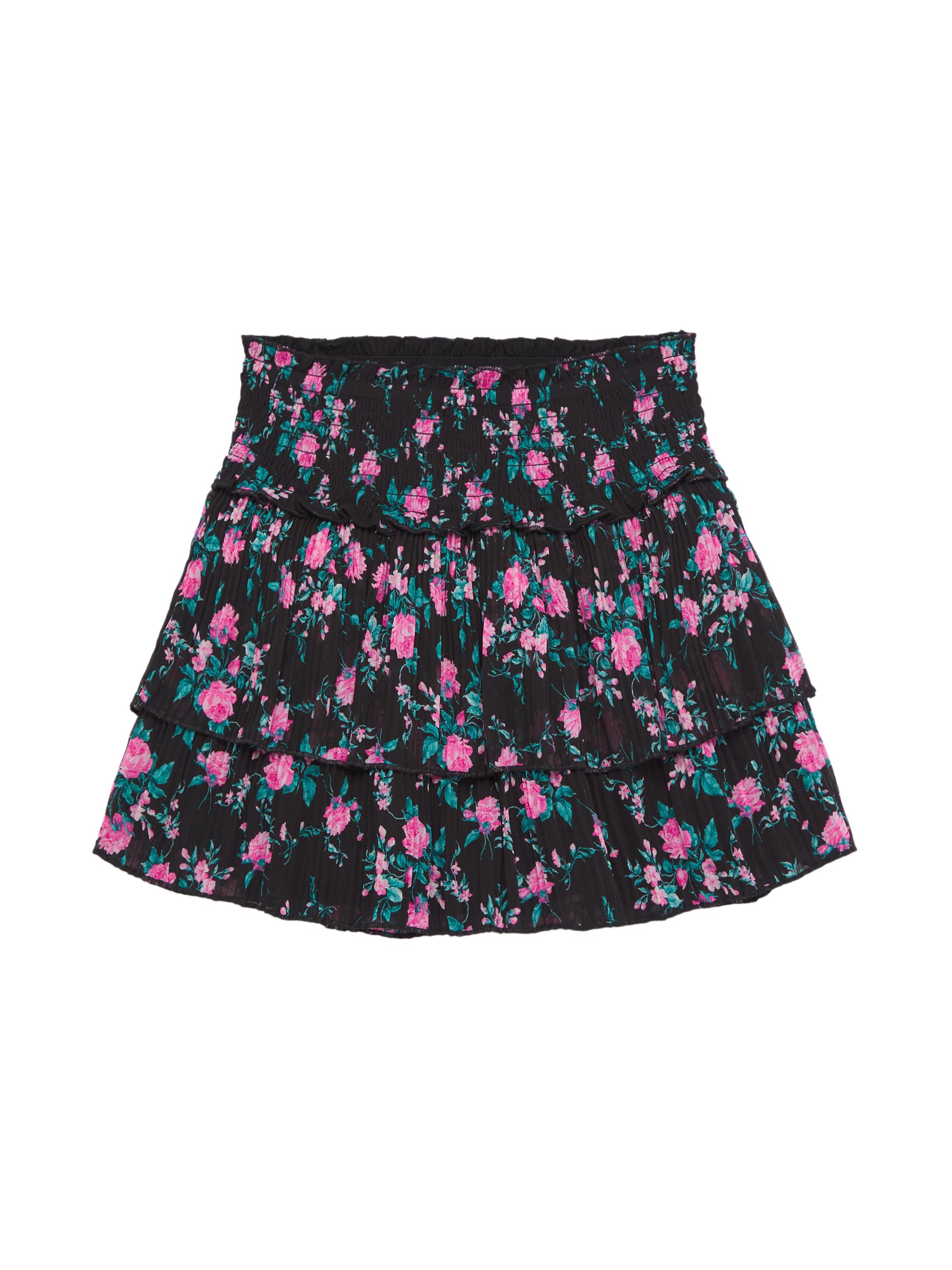 KatieJ NYC Girl's Chelsea Floral Miniskirt - Black Winter Floral Pink