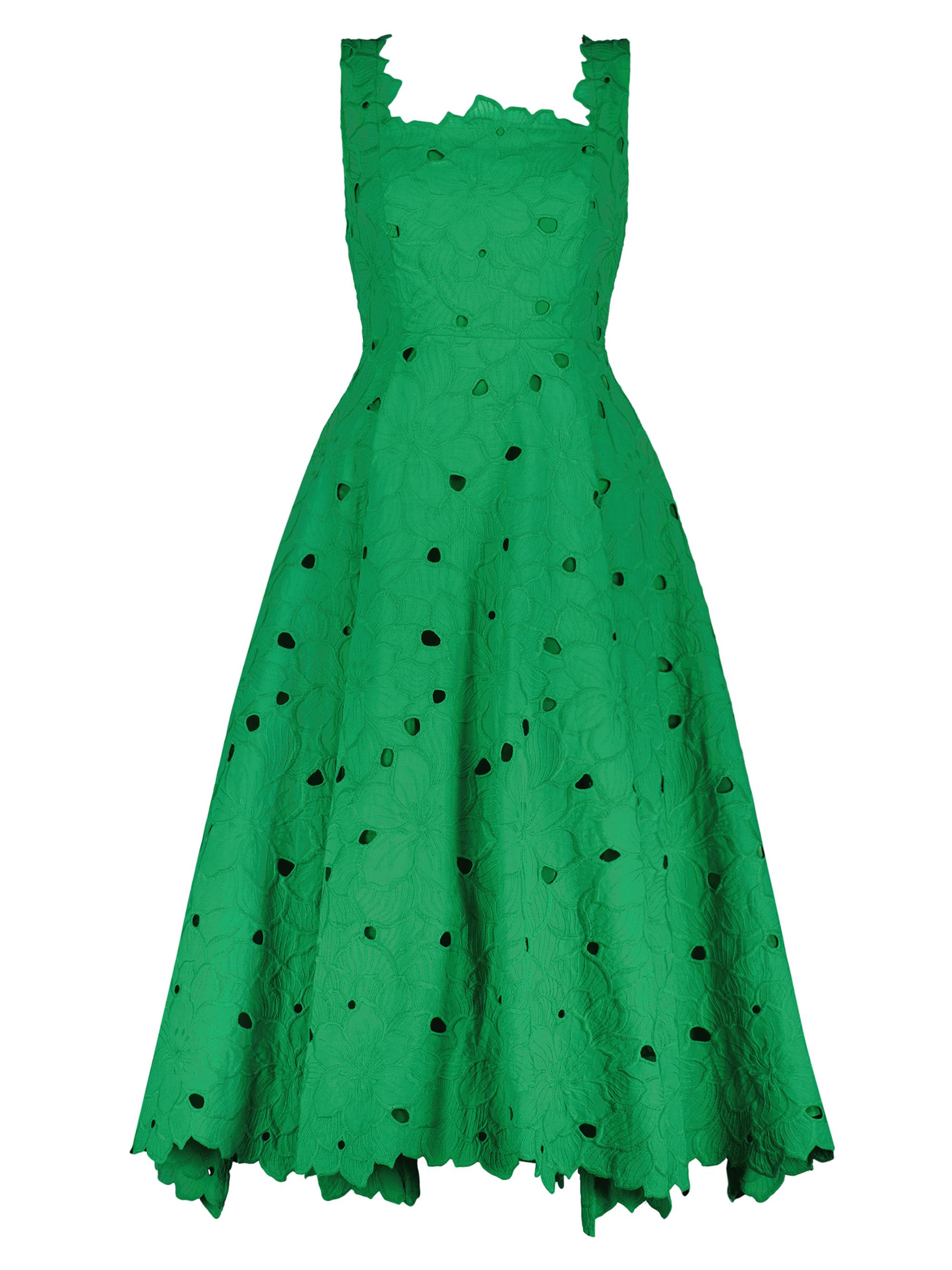 Mac Duggal Women's Cotton Floral Eyelet Embroidered Midi-Dress - Spring Green