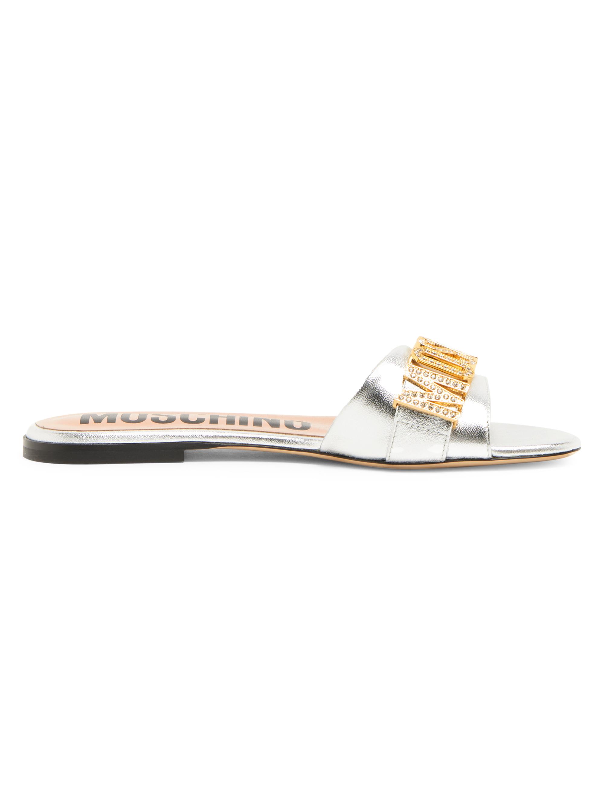 Moschino Women's Logo Leather Sandals - Silver