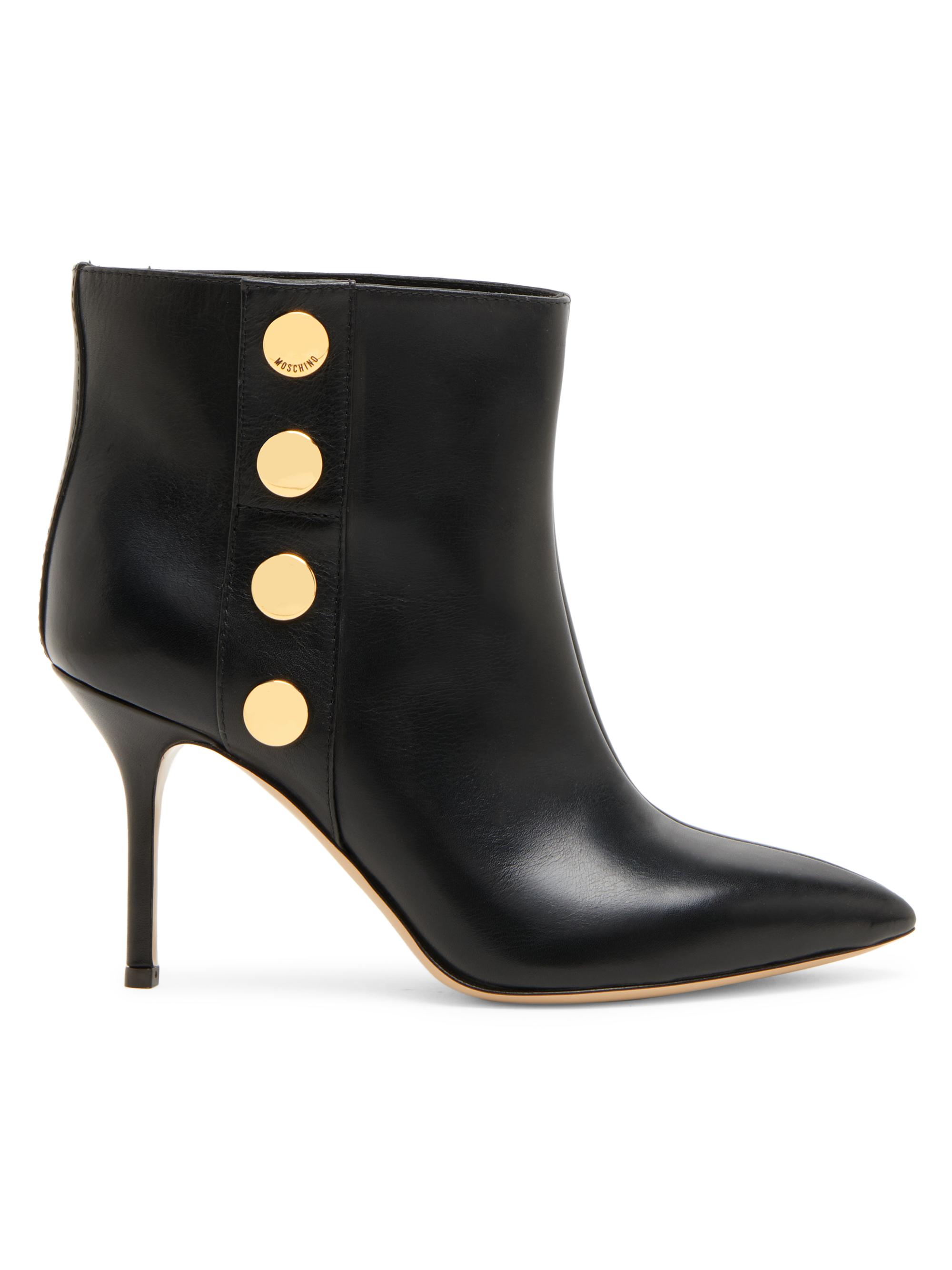 Moschino Women's 80MM Snap-Button Leather Ankle Boots - Black