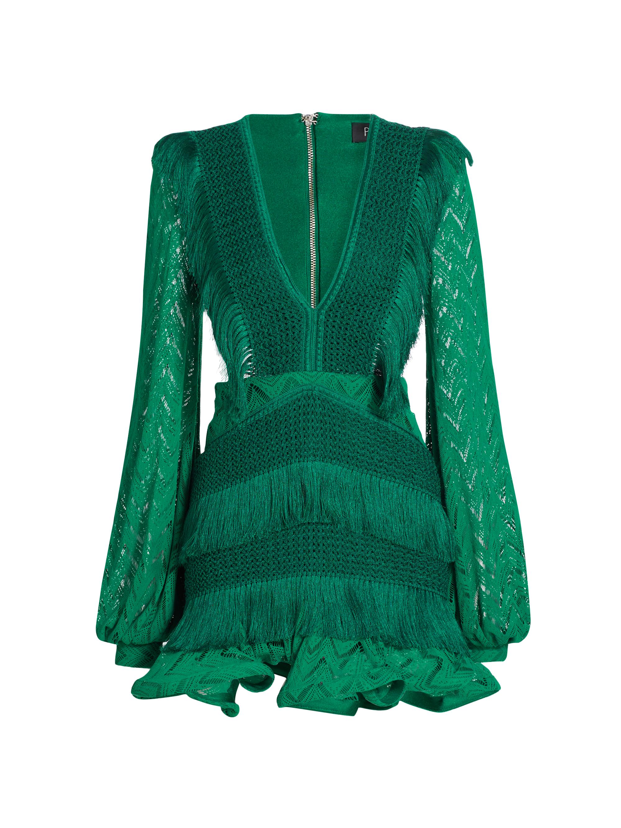 PatBO Women's Fringe Cut-Out Long-Sleeve Minidress - Galapagos