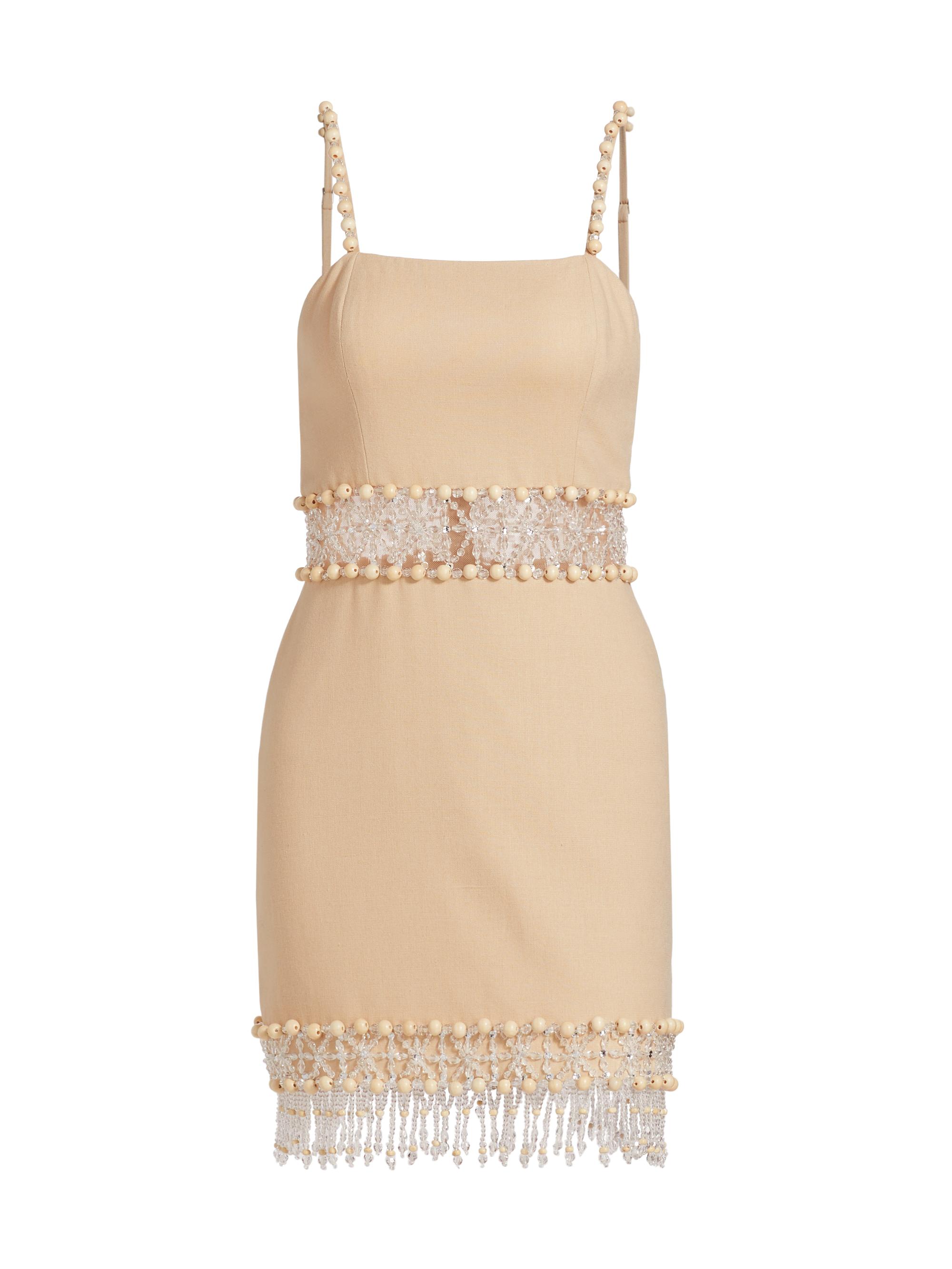 PatBO Women's Crystal-Embellished Beaded Minidress - Sand