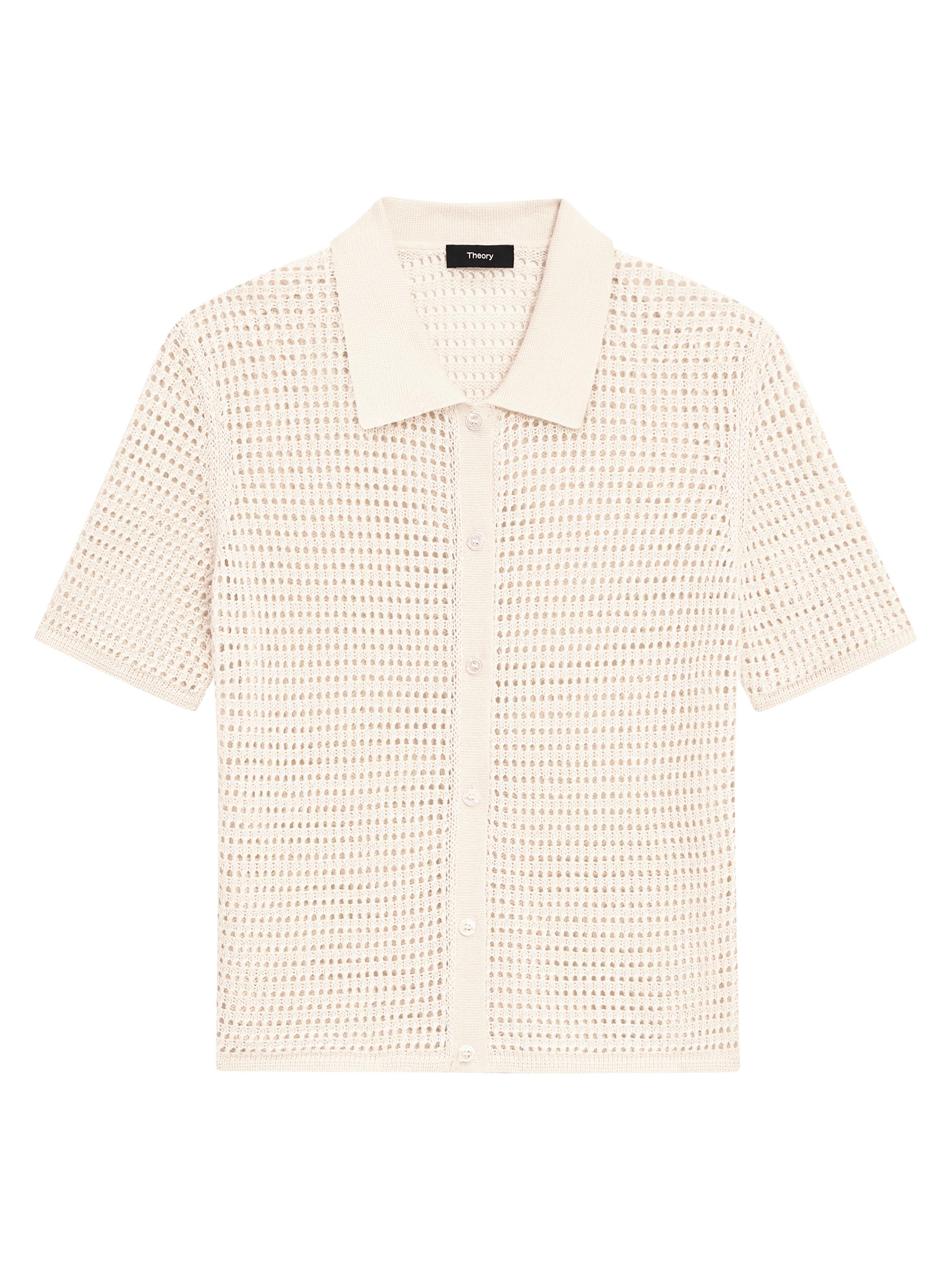 Theory Women's Short-Sleeve Mesh Knit Button-Front Shirt - Bone