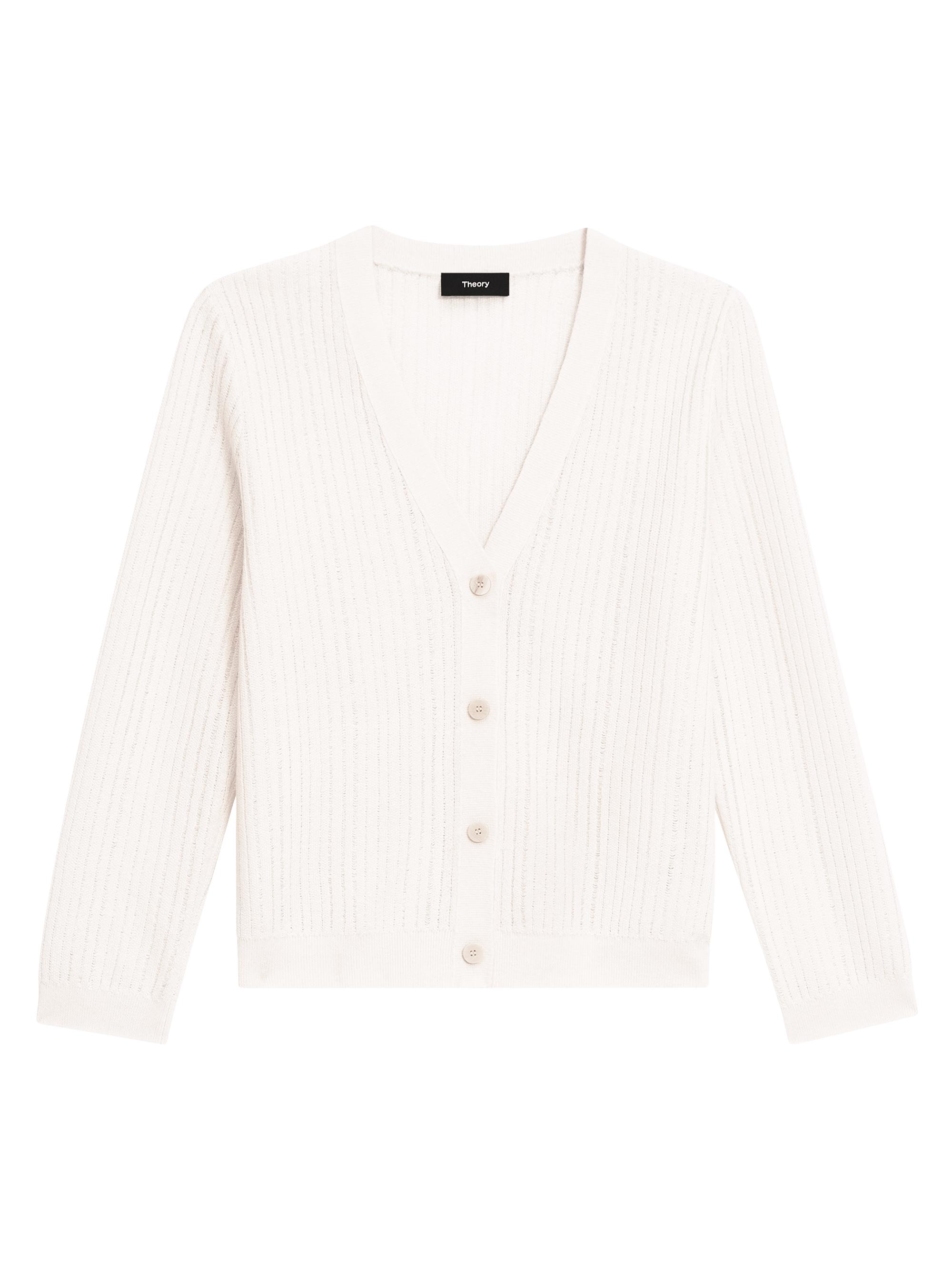 Theory Women's Stripe Linen Jacquard Cropped Cardigan - Bone