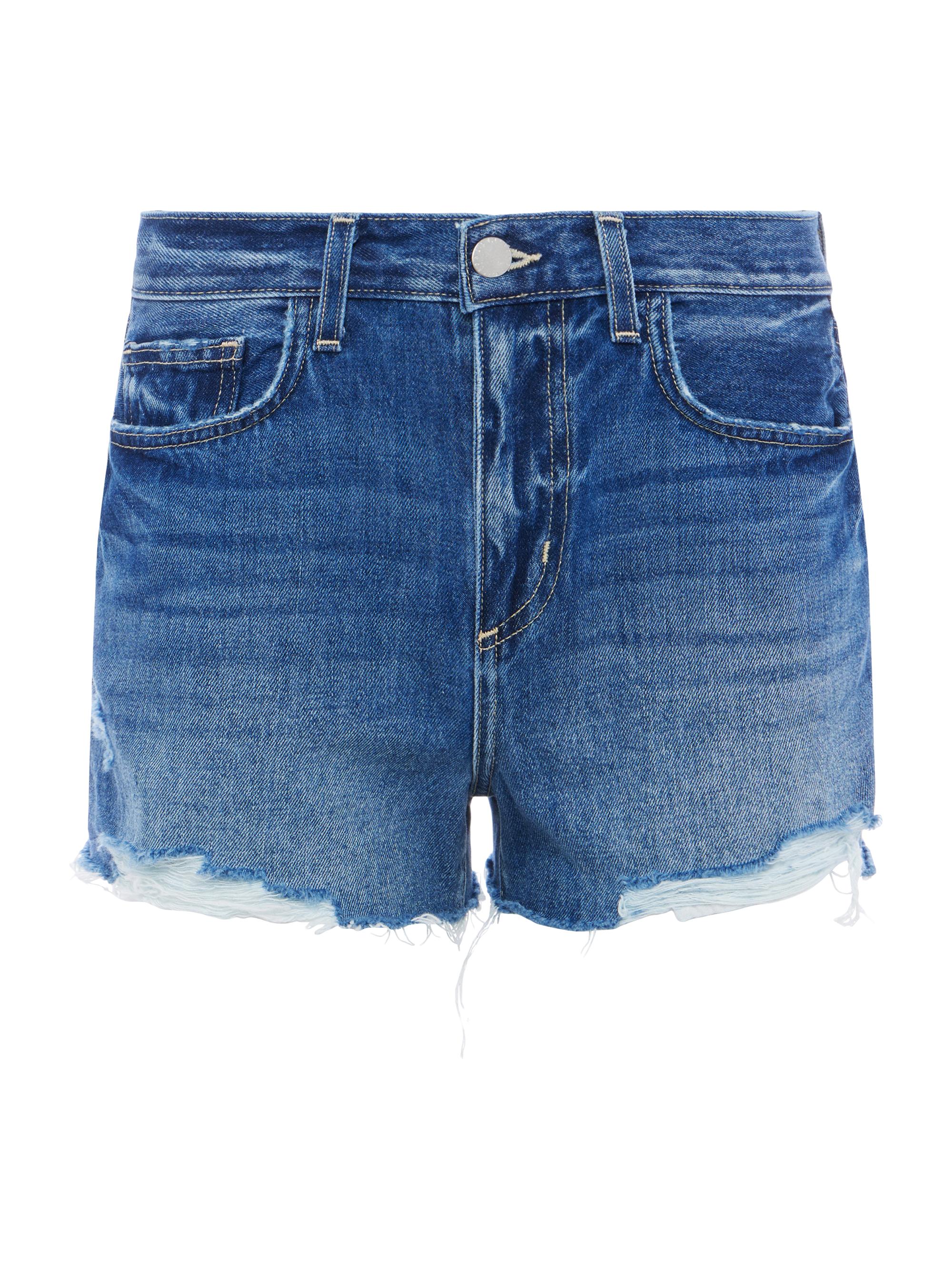 L'AGENCE Women's Clark High-Rise Distressed Denim Shorts - Brentwood Destruct