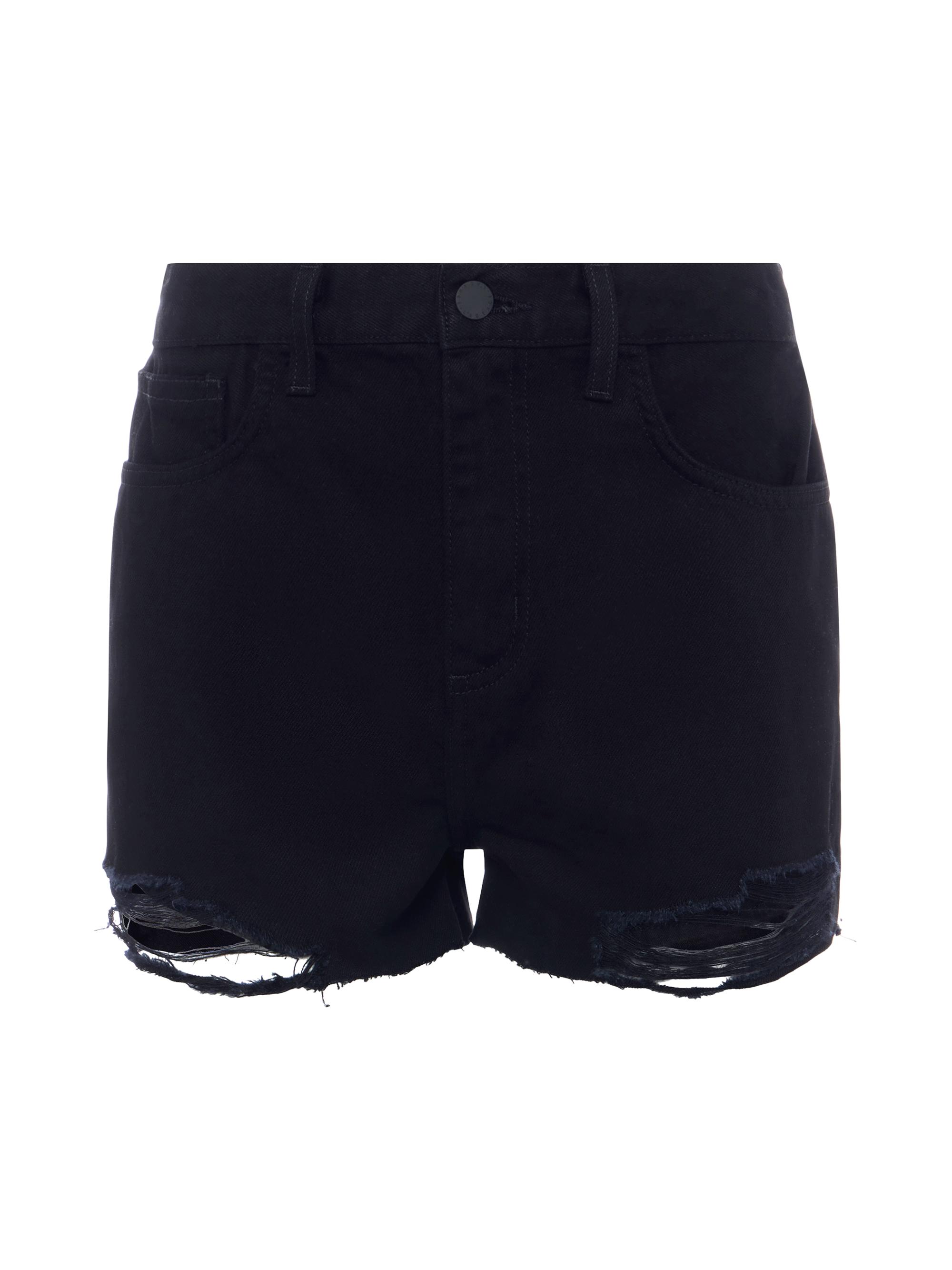 L'AGENCE Women's Clark High-Rise Distressed Denim Shorts - Noir Destruct