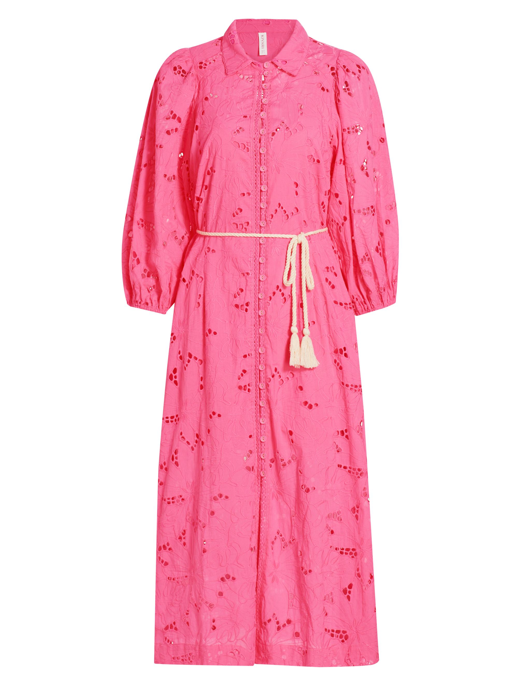 Kivari Women's Corfu Eyelet Cotton Shirtdress - Pink Embroidery