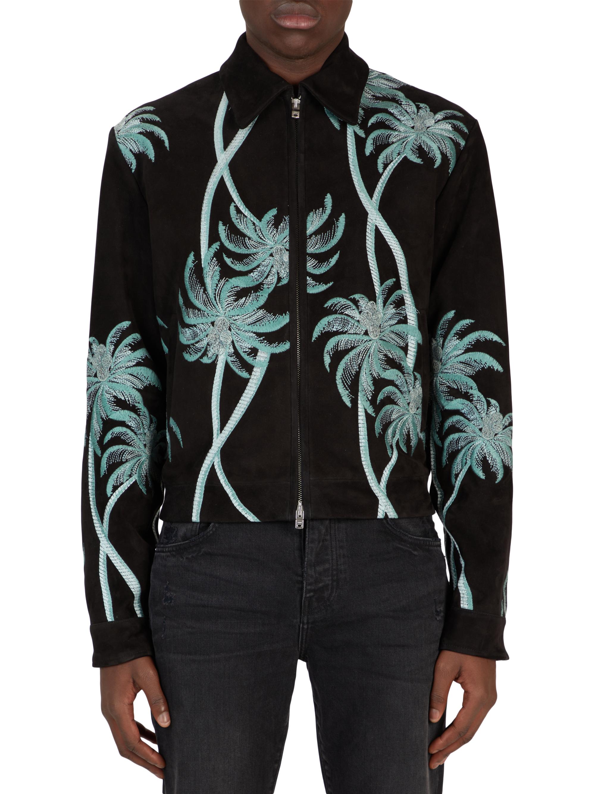 Amiri Men's Palm Embroidered Suede Zip-Up Jacket - Black