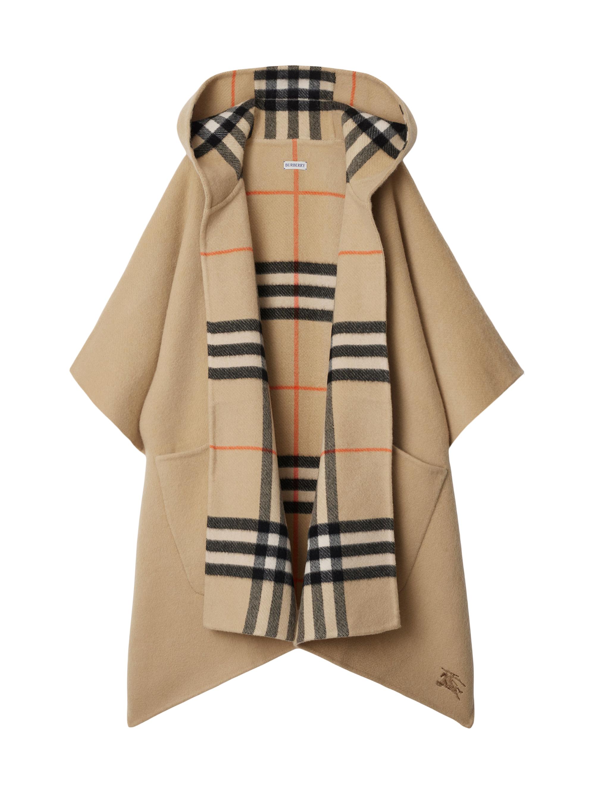 Burberry Women's Check Cashmere Hooded Cape - Sand