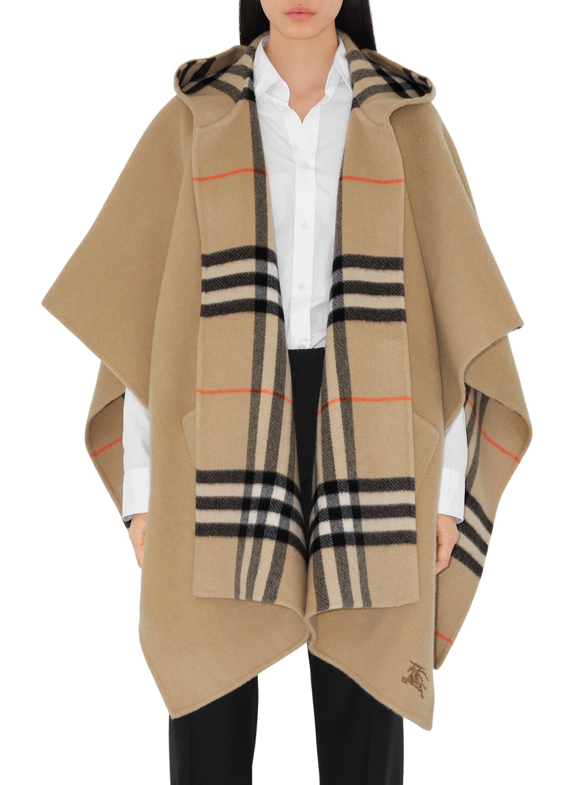 Shop Burberry Check Cashmere Hooded Cape | Saks Fifth Avenue