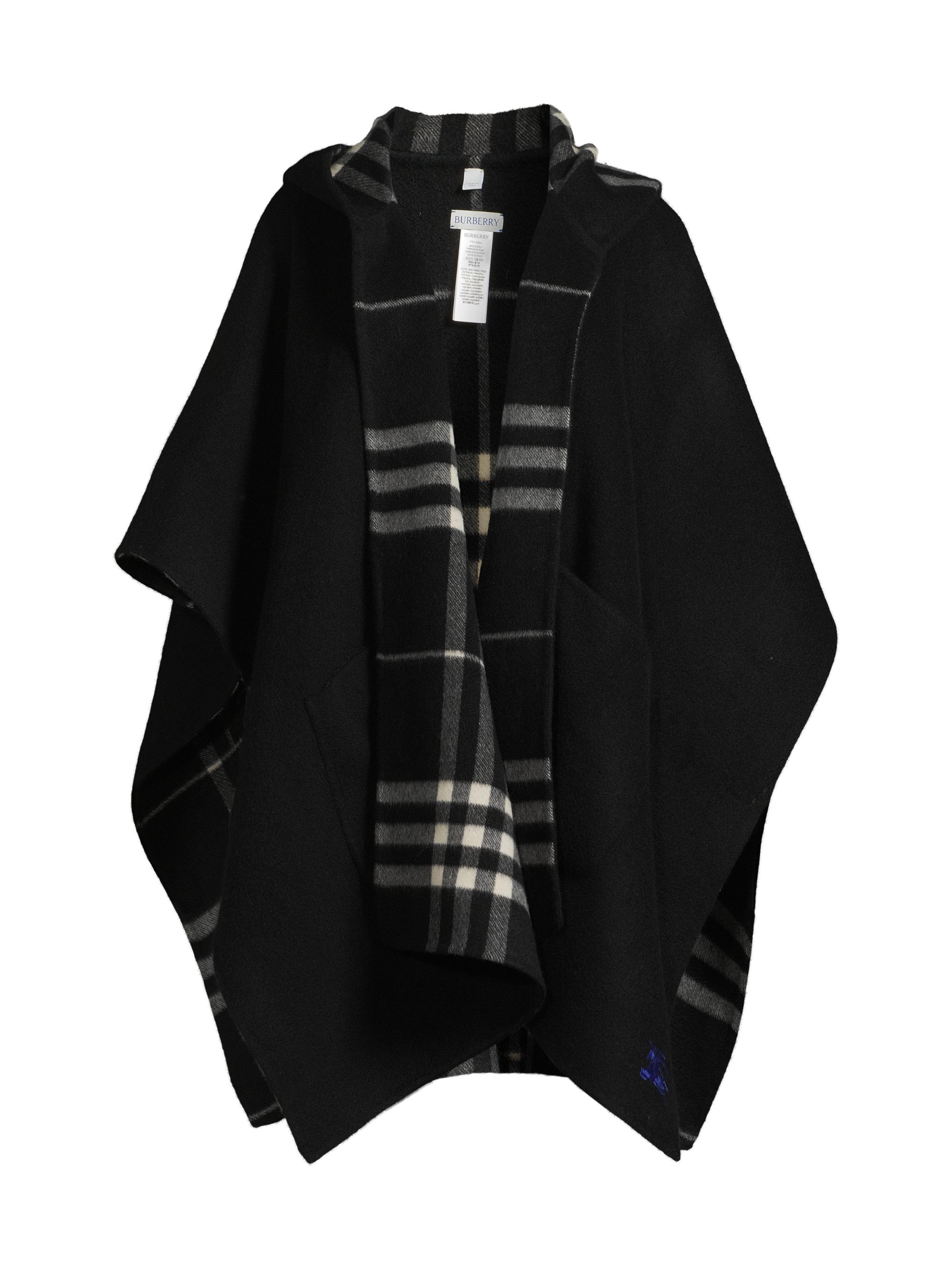 Burberry Women's Check Hooded Cashmere Cape - Black Calico