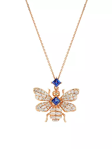 Honey Bee 14K Rose Gold, 0.28 TCW Diamond & Blue Sapphire Pendant Necklace