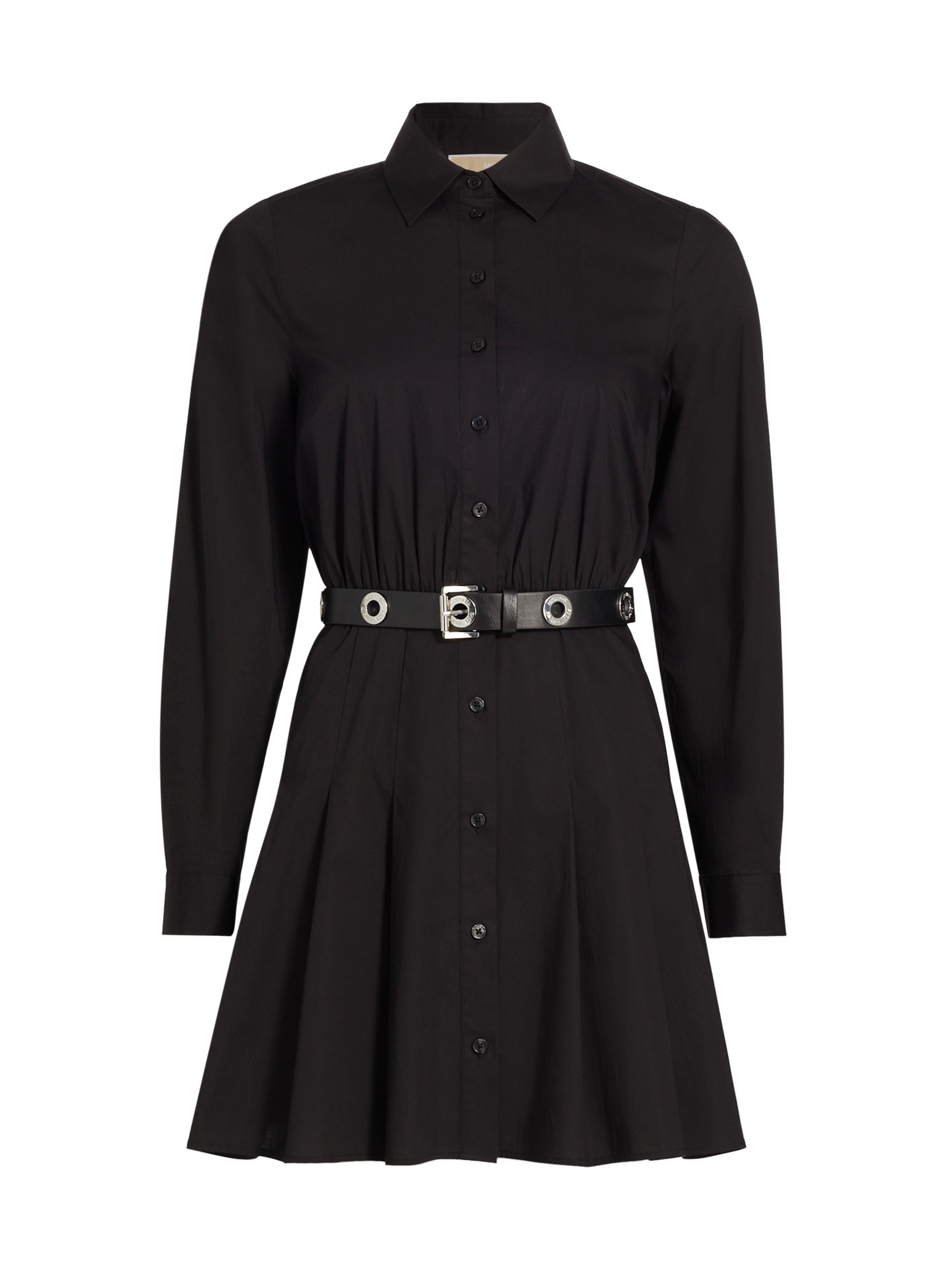 MICHAEL Michael Kors Women's Stretch-Cotton Poplin Belted Mini-Shirtdress - Black
