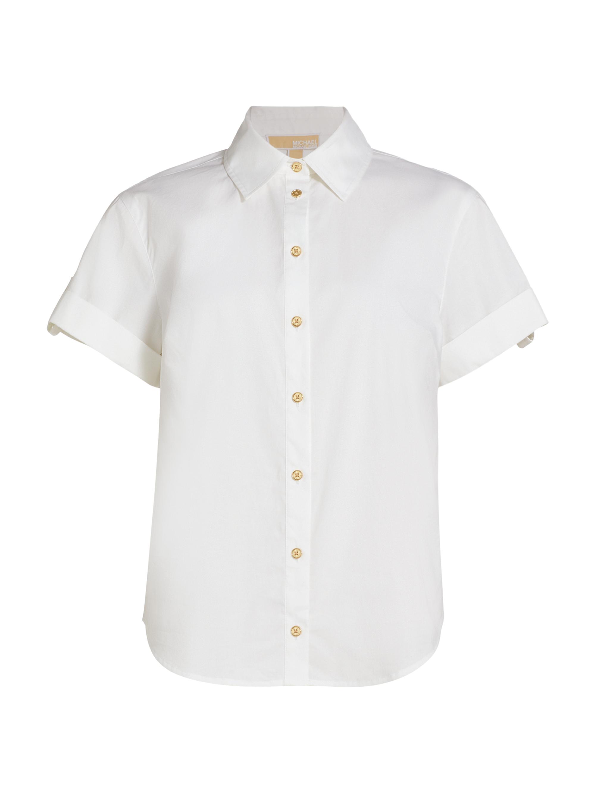 MICHAEL Michael Kors Women's Stretch-Cotton Poplin Short-Sleeve Shirt - White