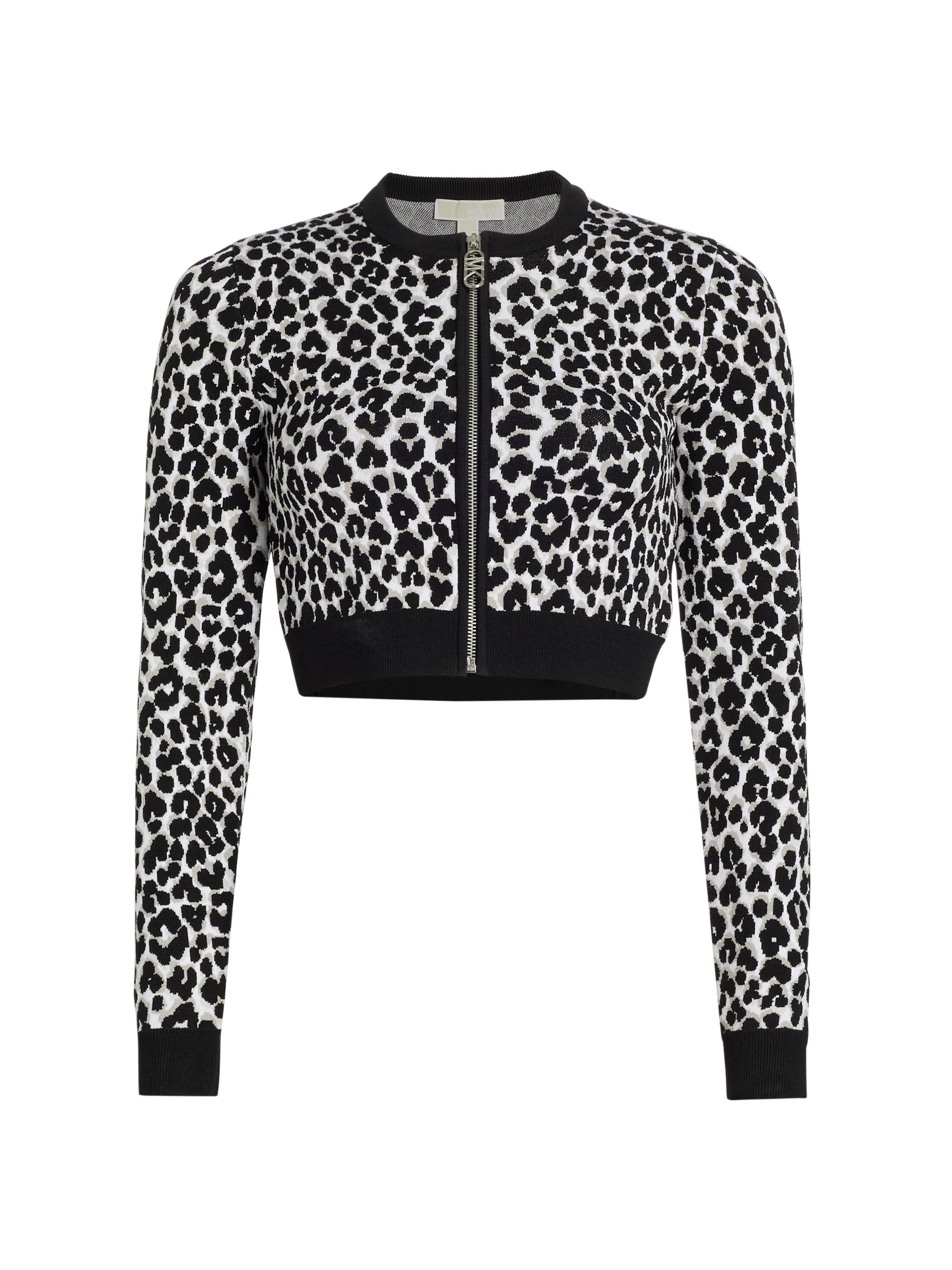 MICHAEL Michael Kors Women's Leopard Jacquard Cropped Jacket - Aluminum