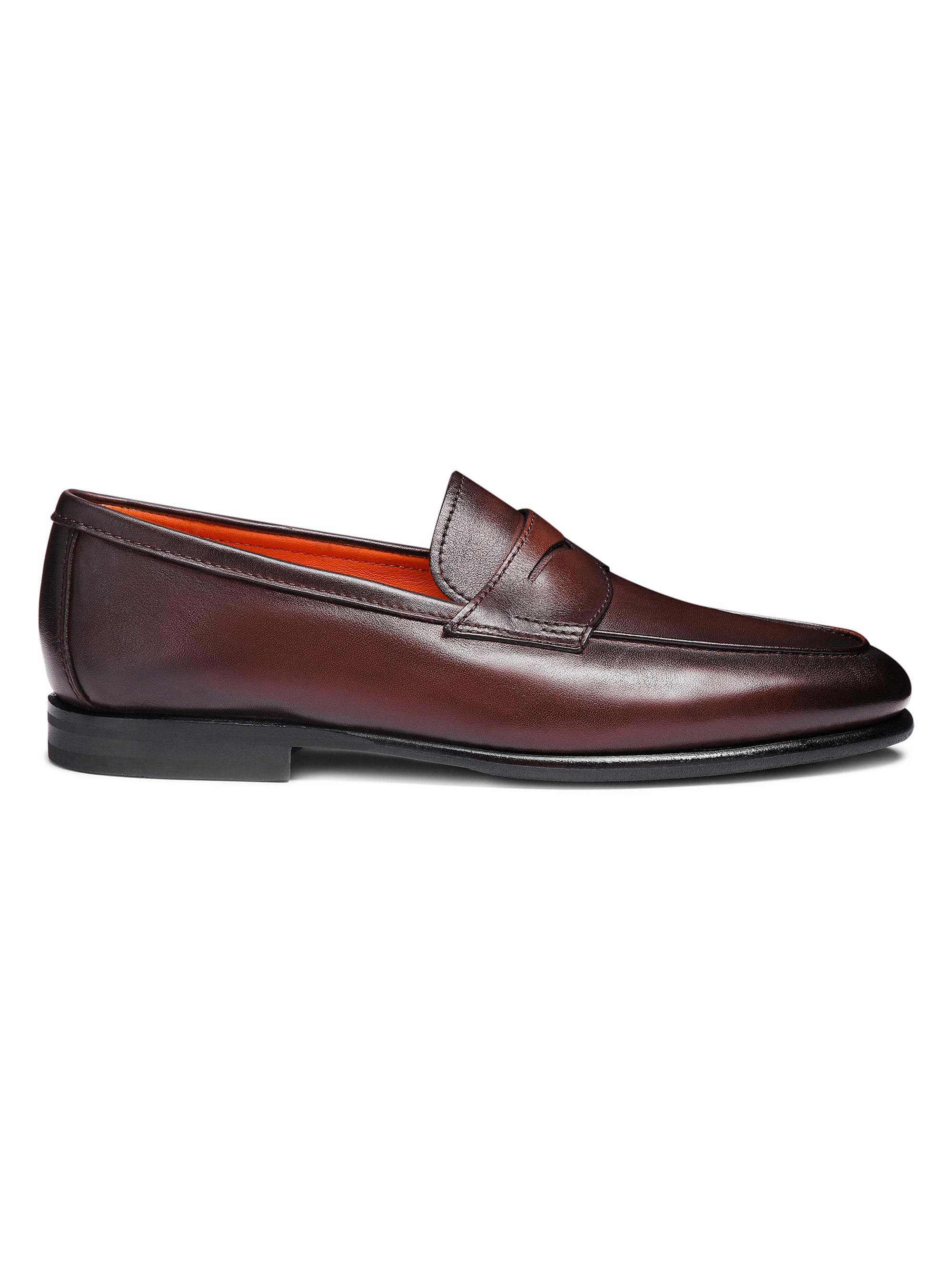 Santoni Men's Leather Penny Loafers - Dark Brown