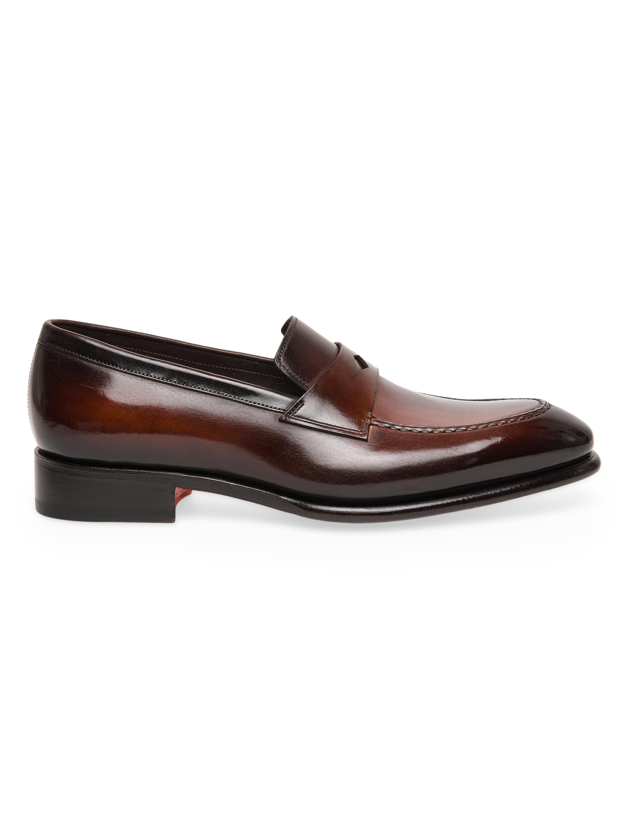 Santoni Men's Carter Leather Penny Loafers - Dark Brown
