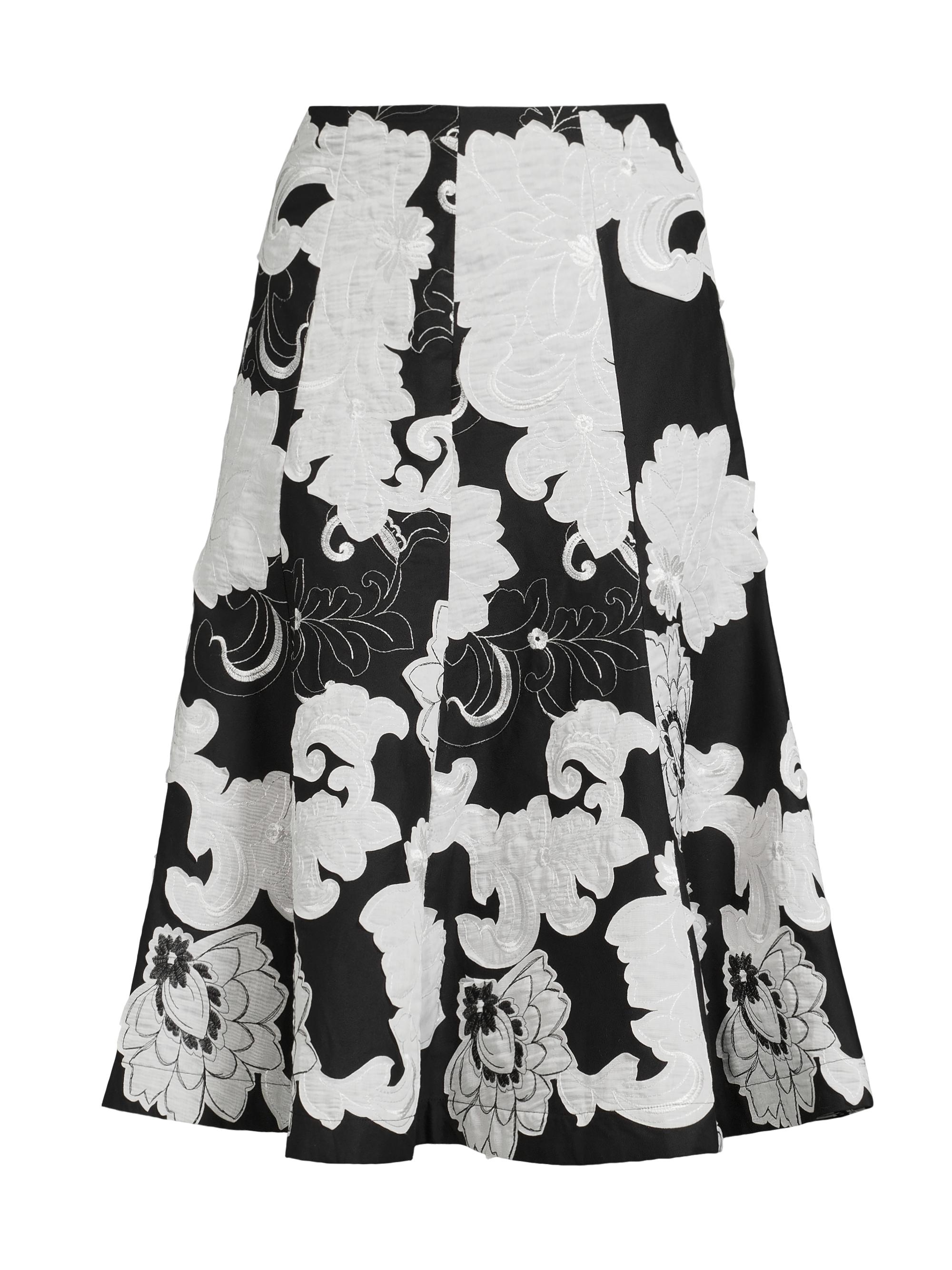 Natori Women's Cressida Floral-Applique Cotton Midi-Skirt - Black Cream