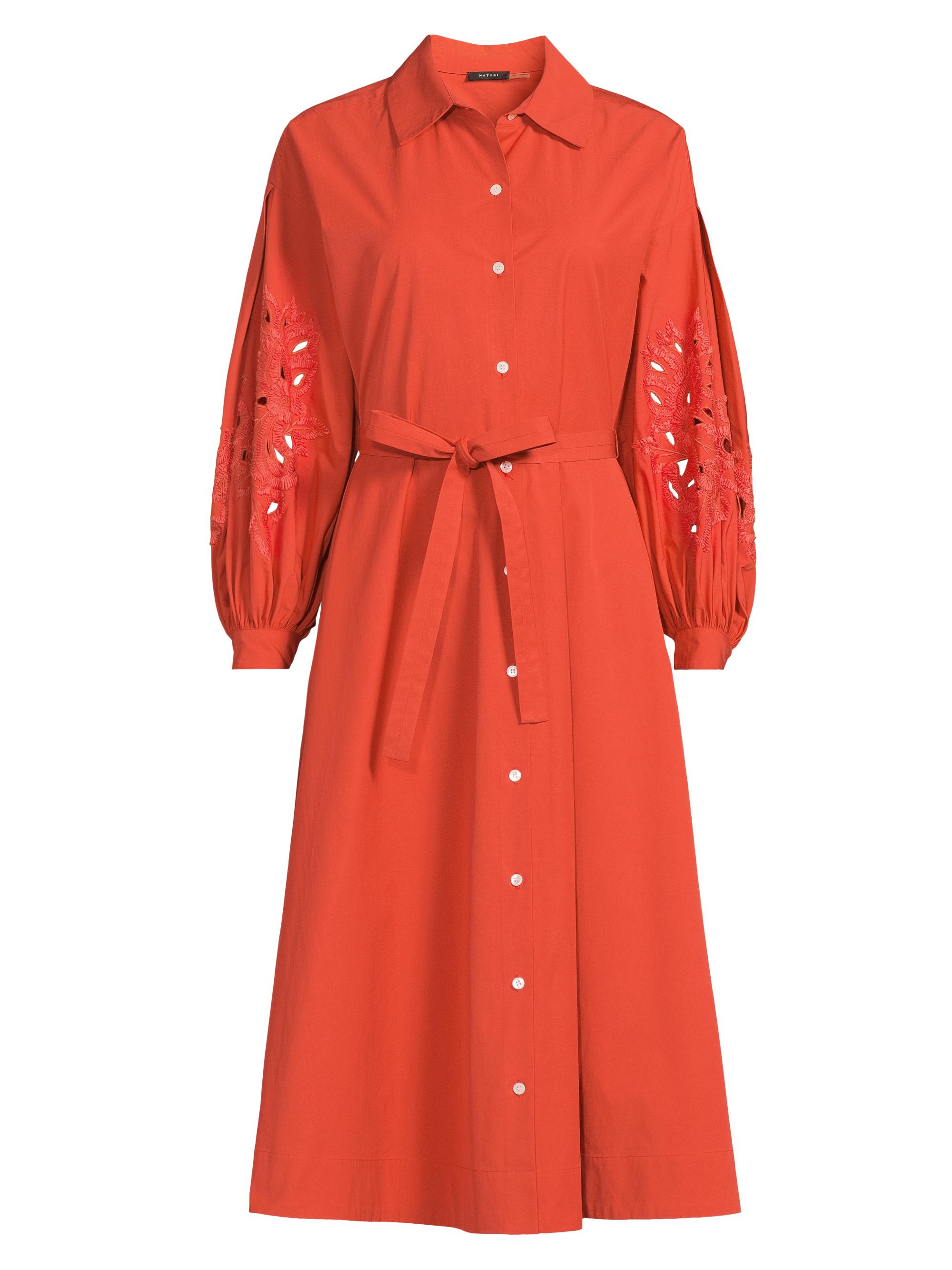 Natori Women's Belted Tech Cotton Taffeta Shirtdress - Tangerine