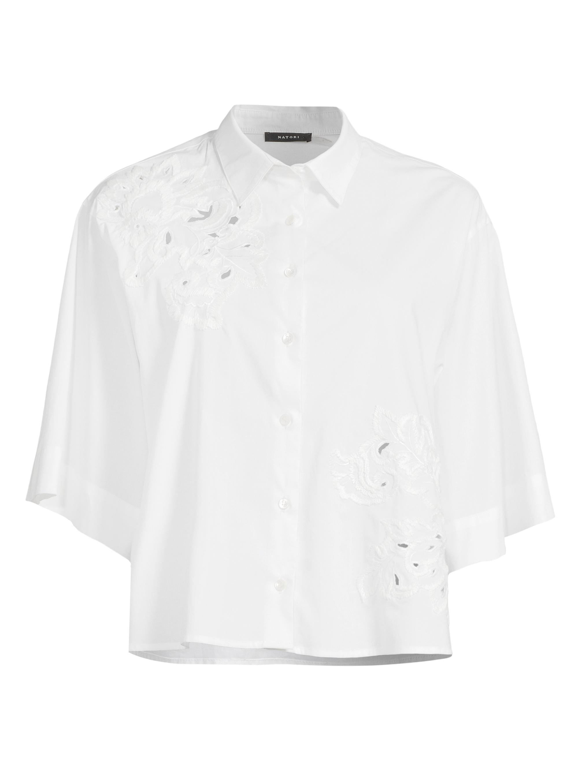 Natori Women's Embroidered Cotton Poplin Shirt - White