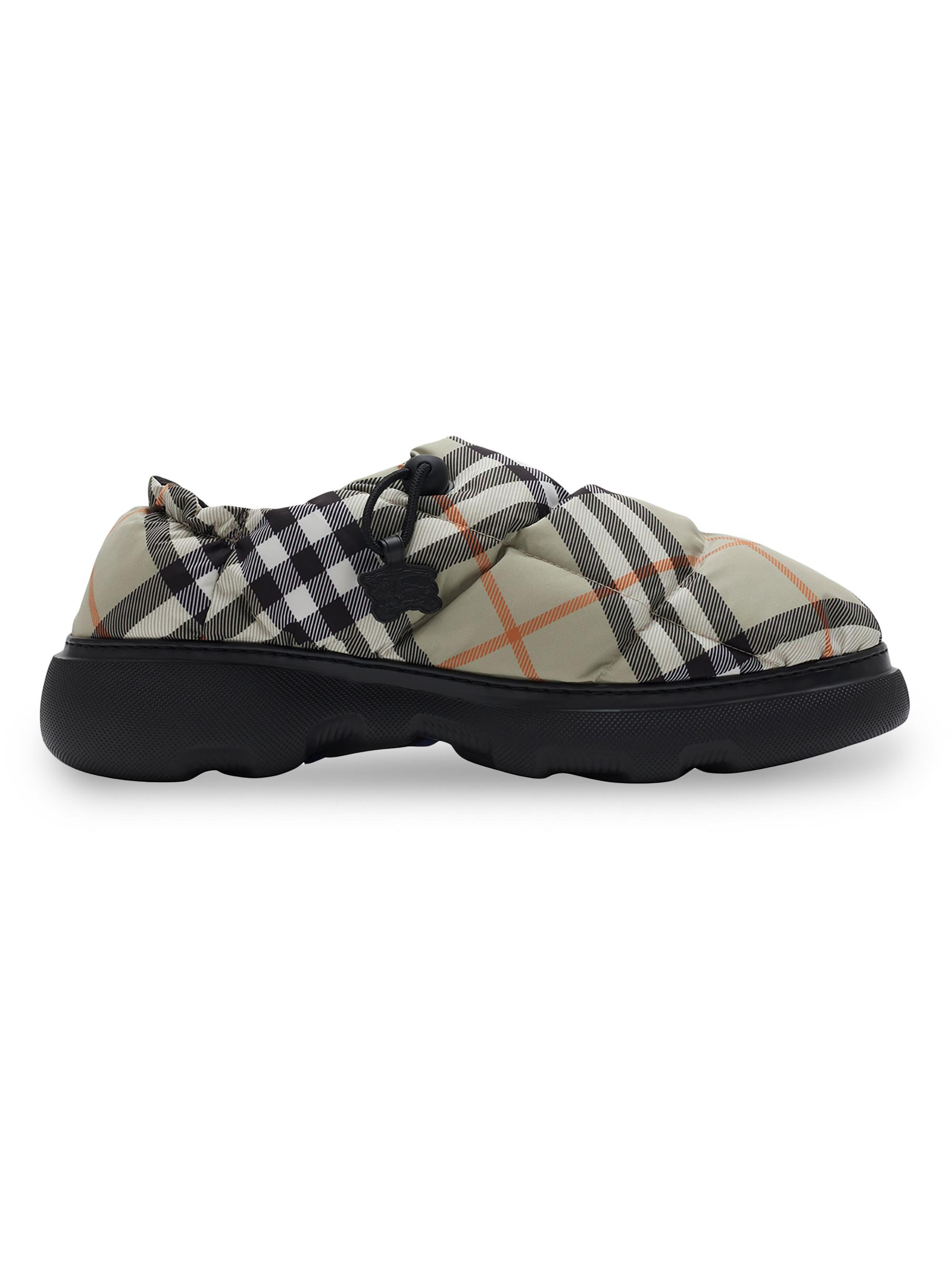 Burberry Men's Pillow Check Nylon Mules - Light Sage Check