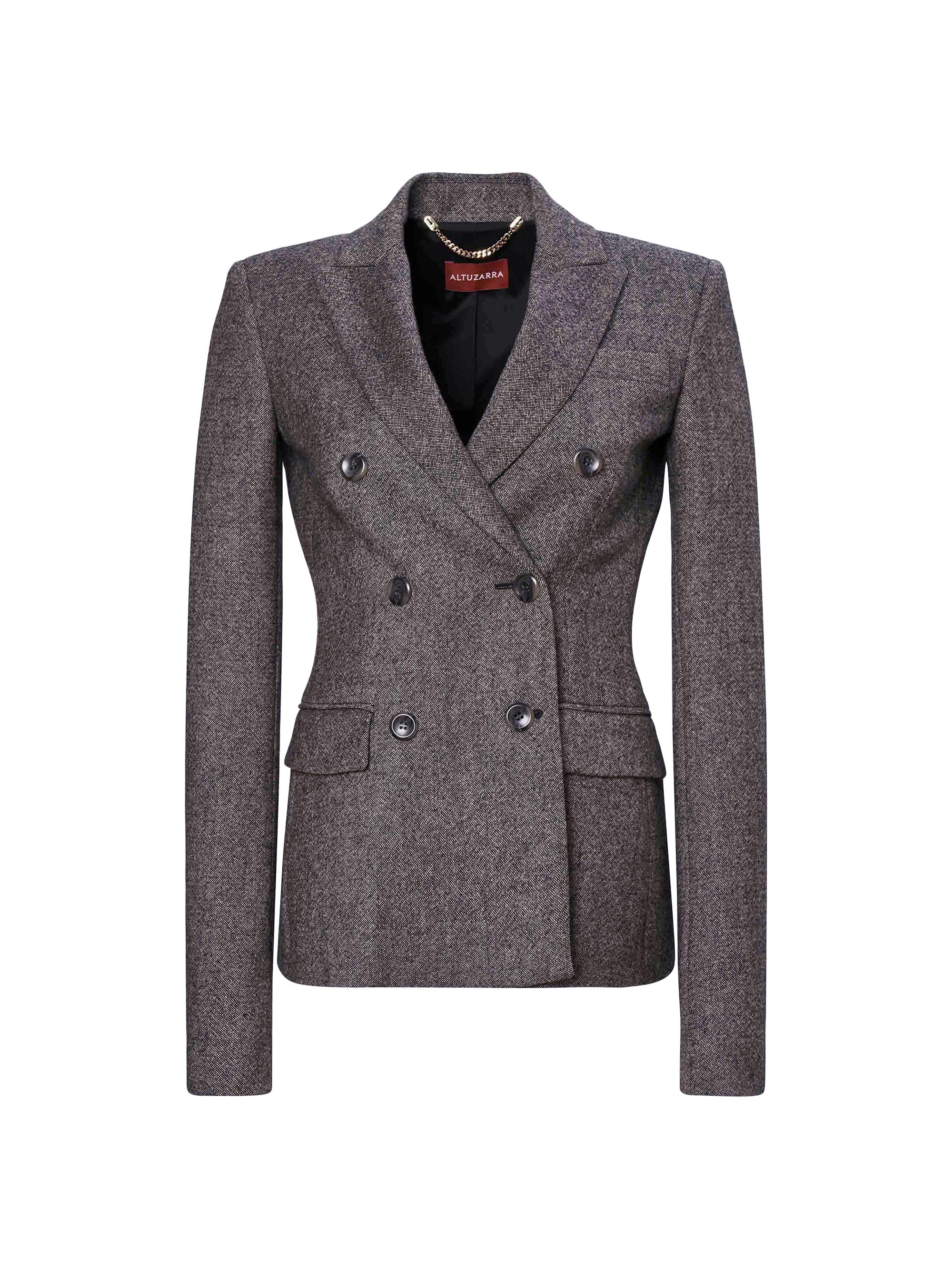Altuzarra Women's Indiana Double-Breasted Wool Jacket - Black Tweed