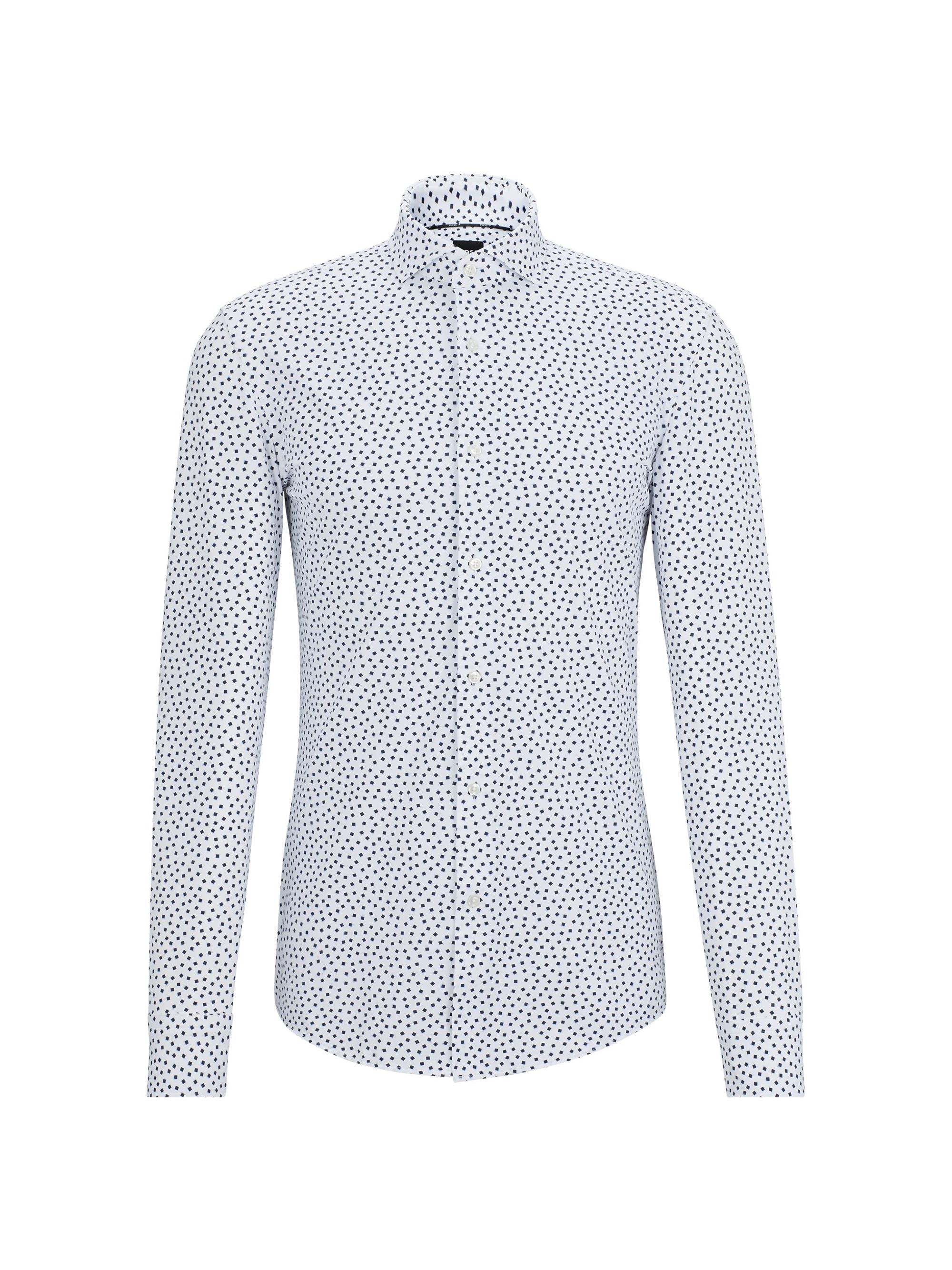 BOSS Men's Slim-Fit Shirt in Printed Performance-Stretch Fabric - White