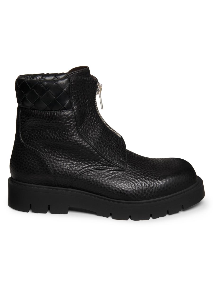 Bottega Veneta Men's Haddock Intrecciato Ankle Boots In Black