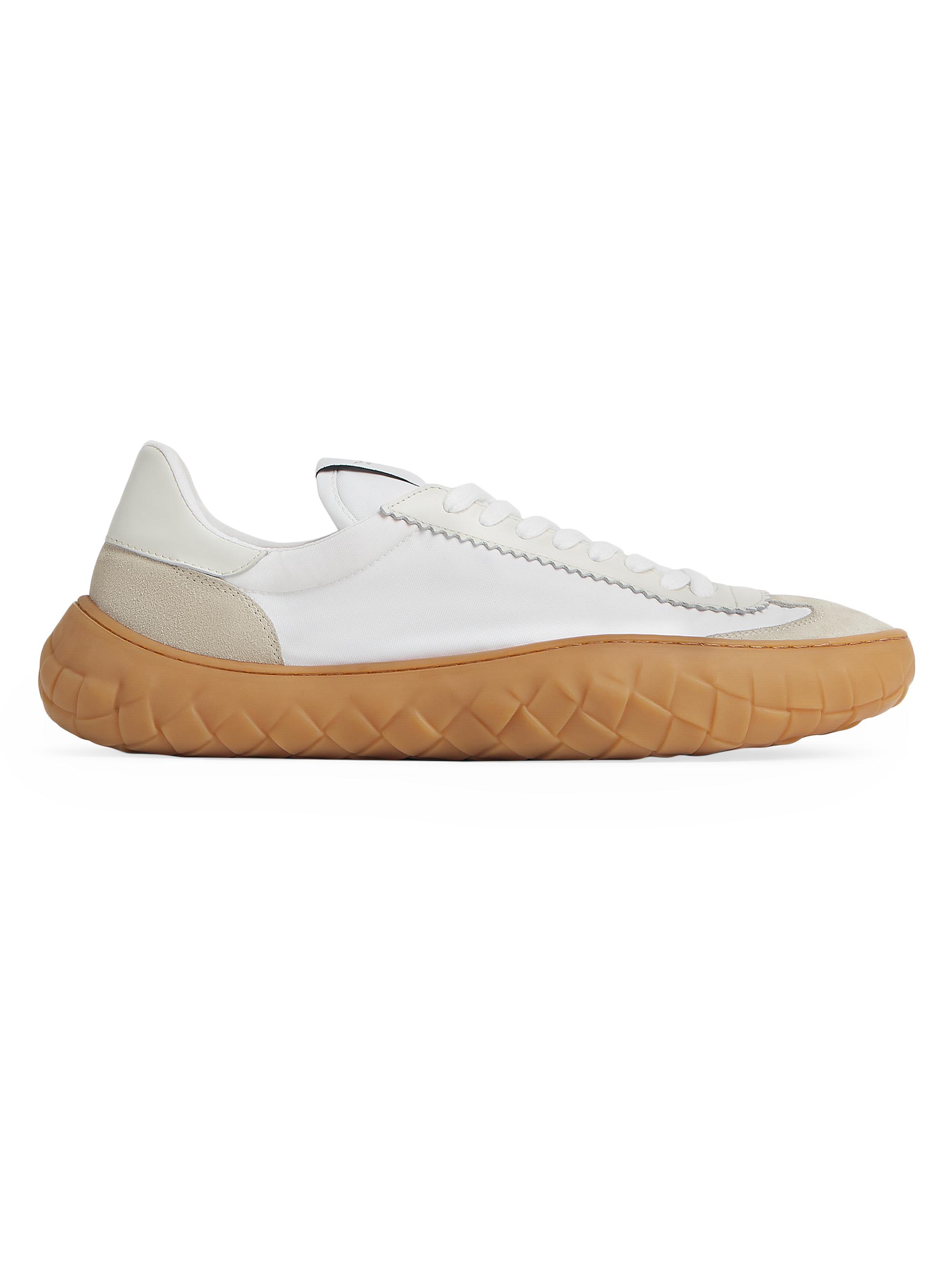 Bottega Veneta Men's Intreccio Suede Low-Top Sneakers - Optic White Rubber Band