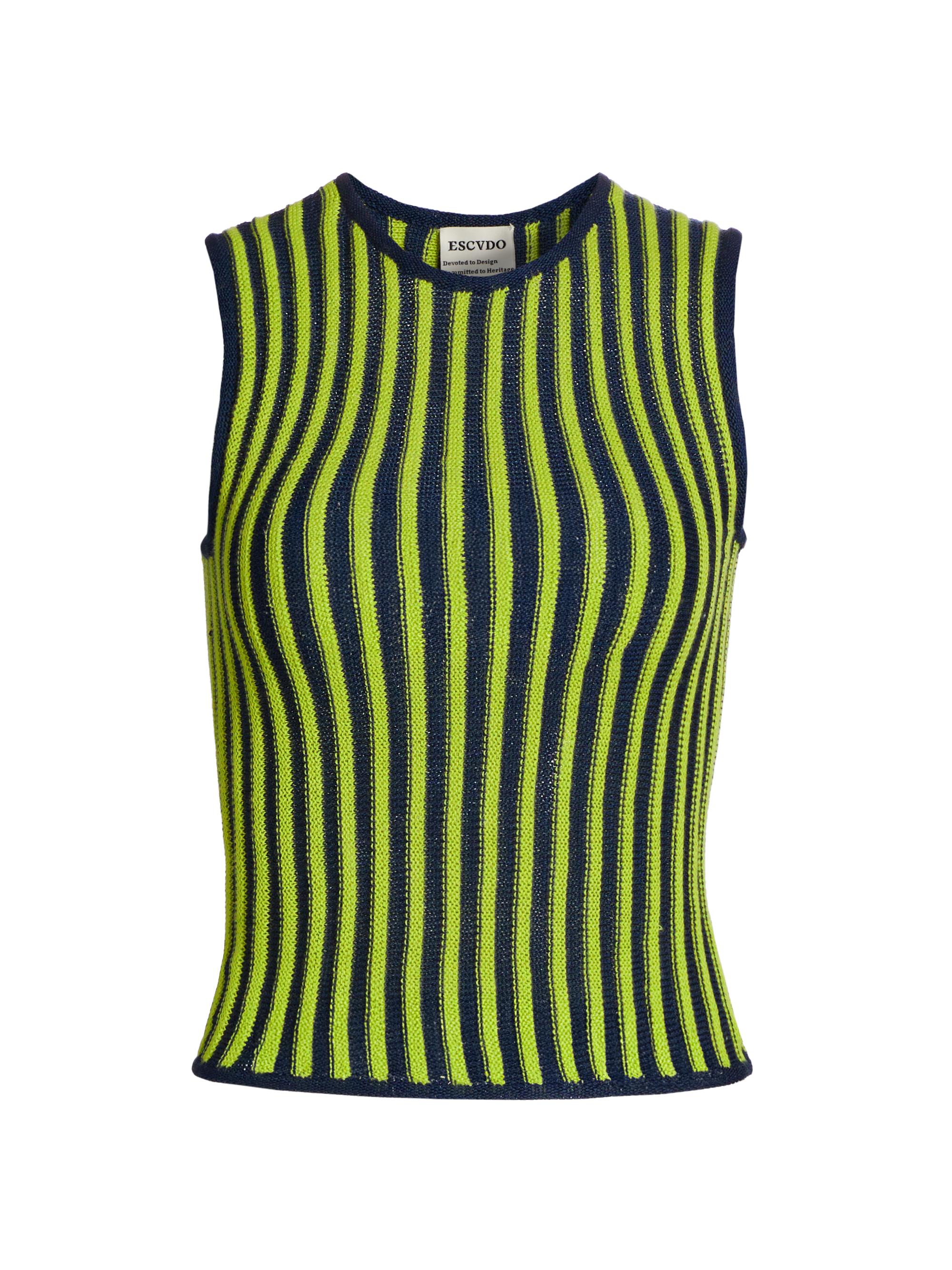 Escvdo Women's Marina Stripe Cotton Top - Navy Lime