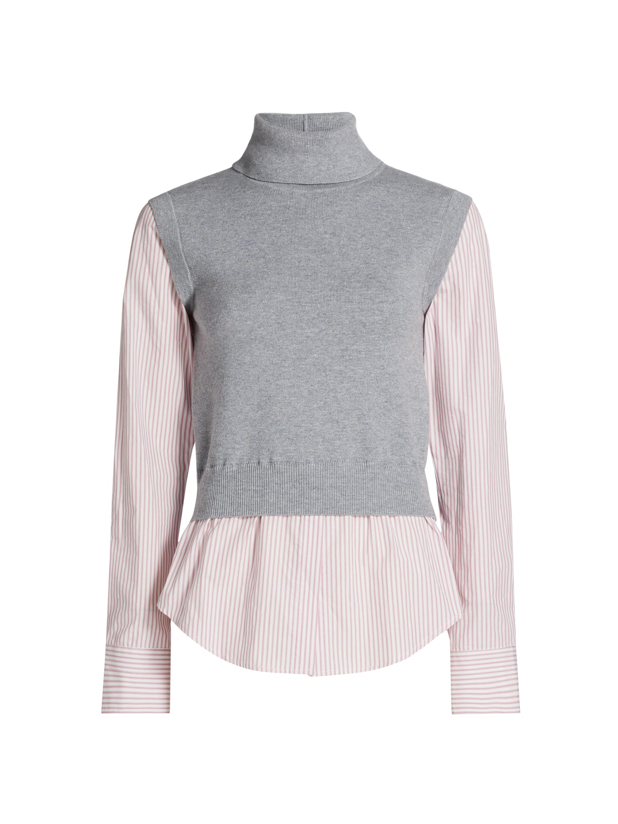 Derek Lam 10 Crosby Women's Aissa Striped Wool-Blend Mixed-Media Top - Heather Grey Stripe