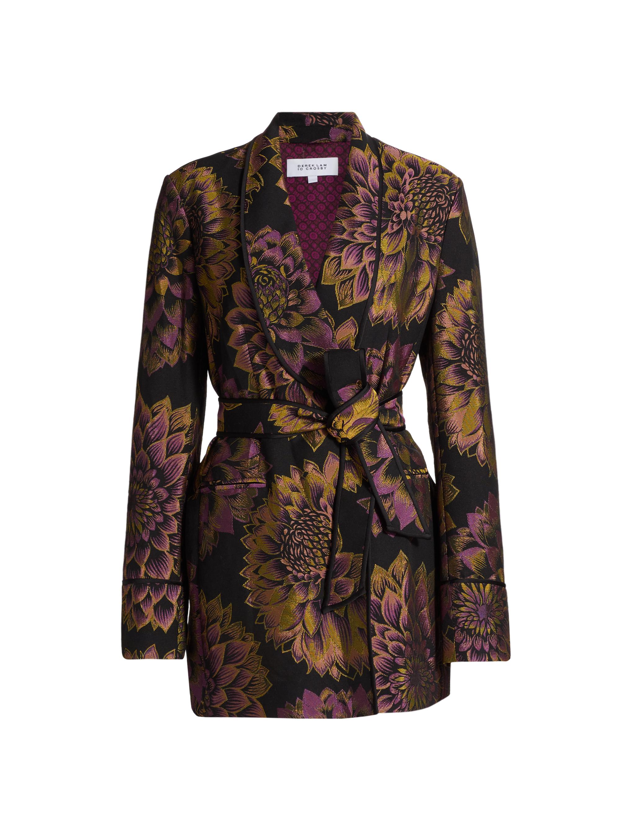 Derek Lam 10 Crosby Women's Orville Sunflower Jacquard Belted Jacket - Black Multi