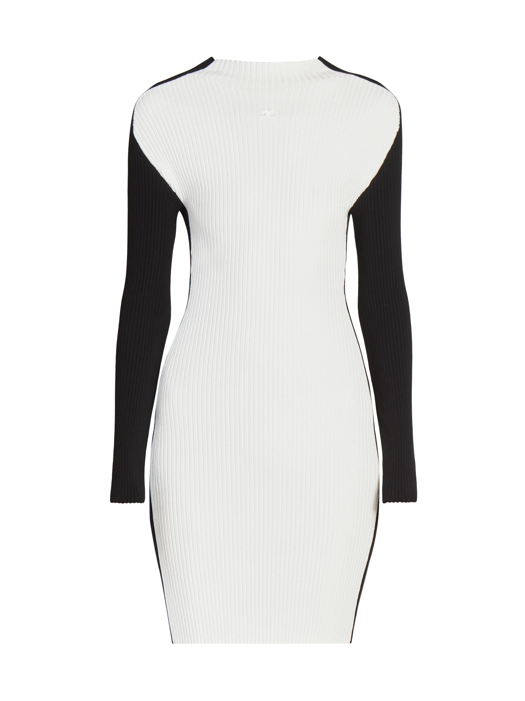 Courrèges Women's Two-Tone Rib-Knit Minidress - Blanc Noir