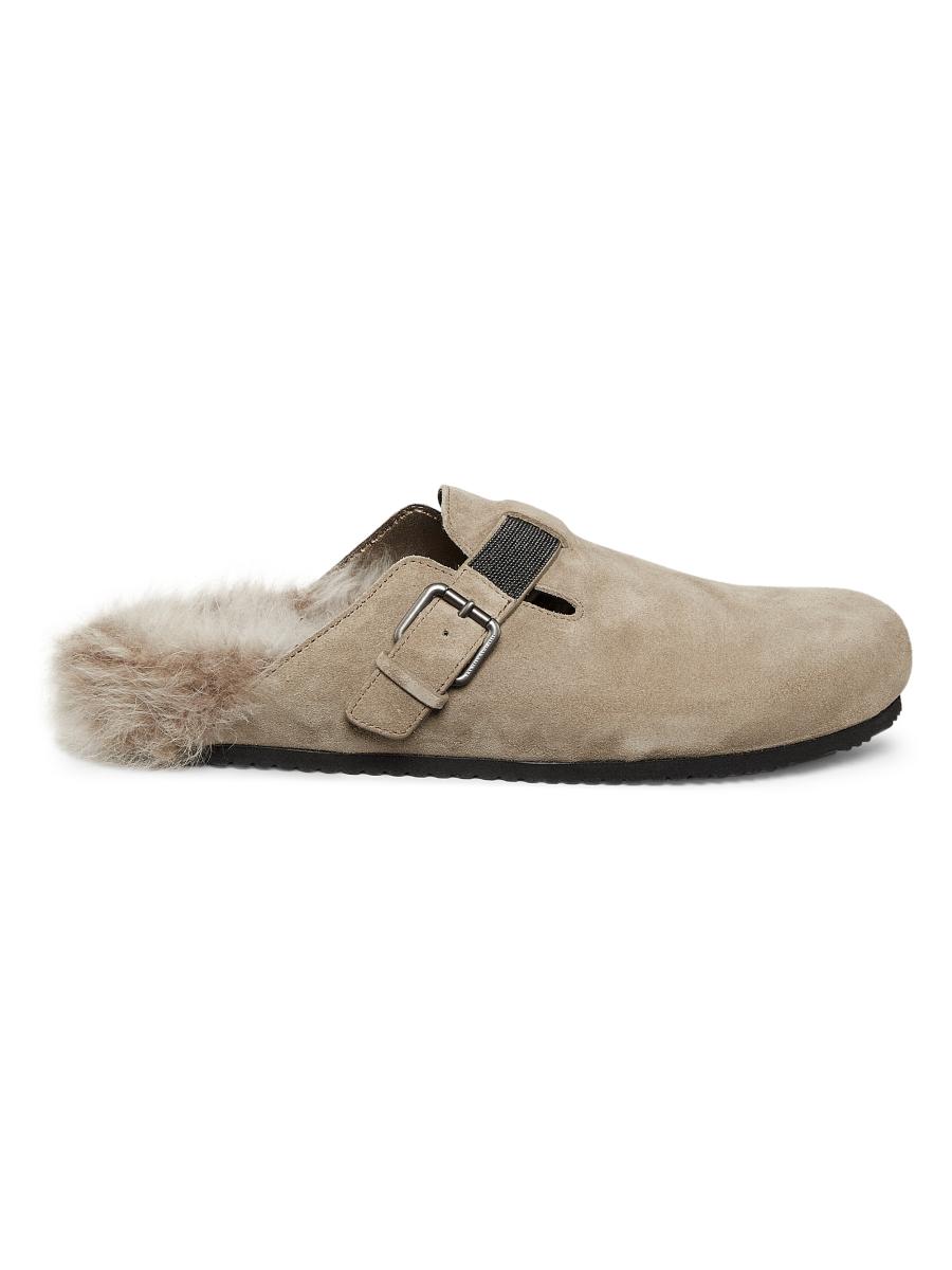 Brunello Cucinelli Shearling-Lined Leather Clogs | Saks