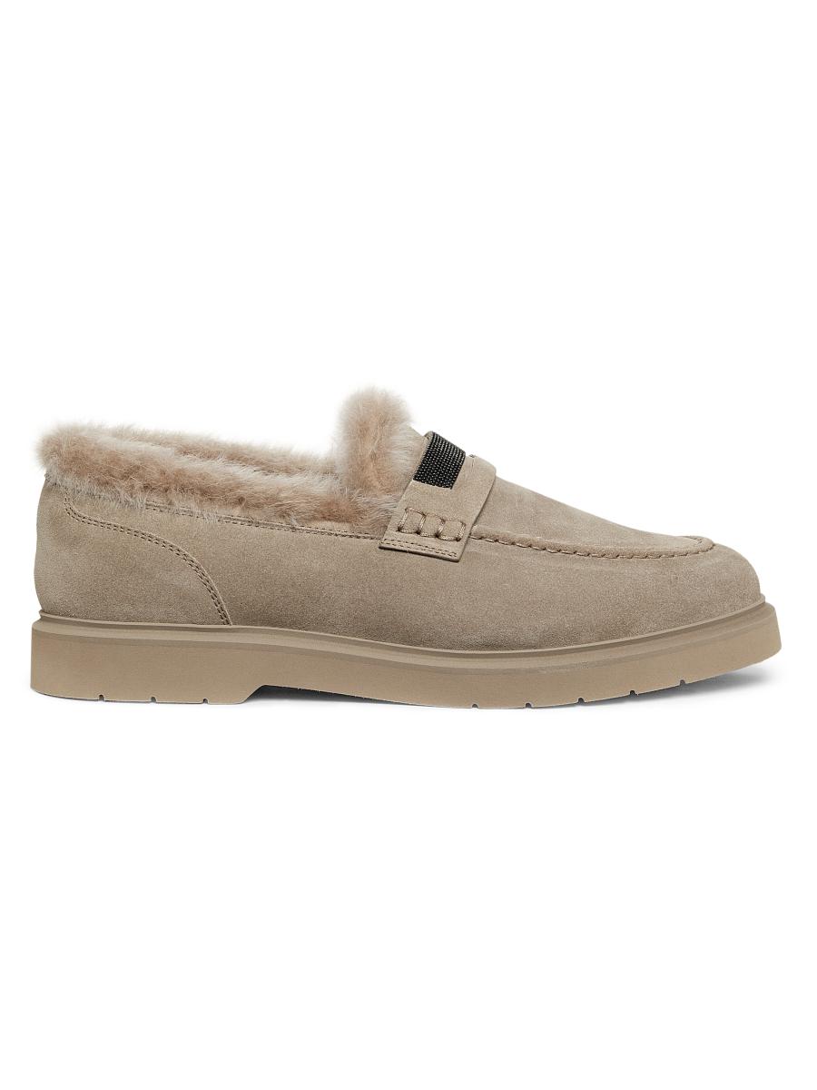 Brunello Cucinelli Shearling-Lined Suede Loafers | Saks