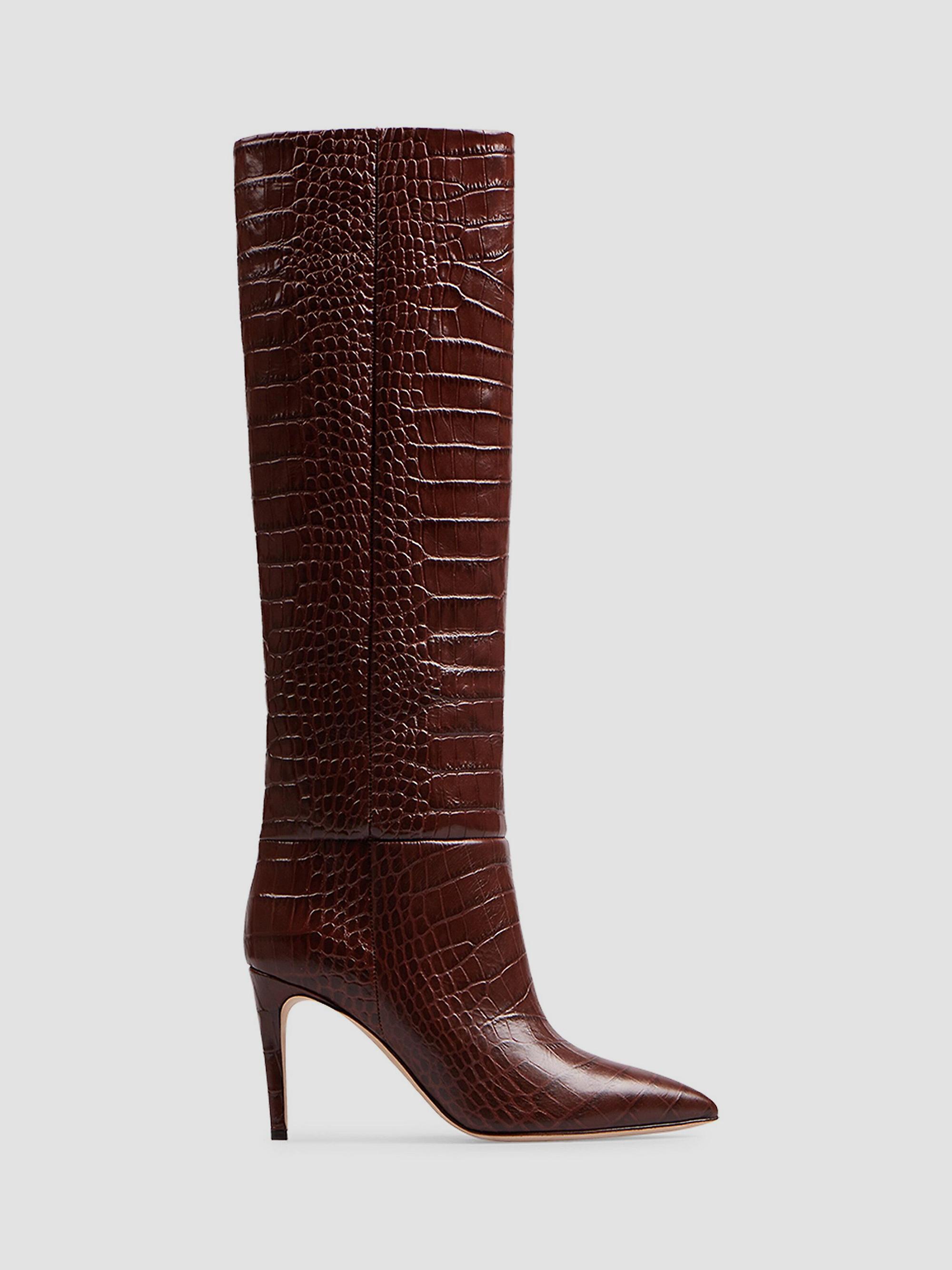 Paris Texas Women's Stiletto 85MM Crocodile-Embossed Leather Boots - Brown | Thumbnail 4