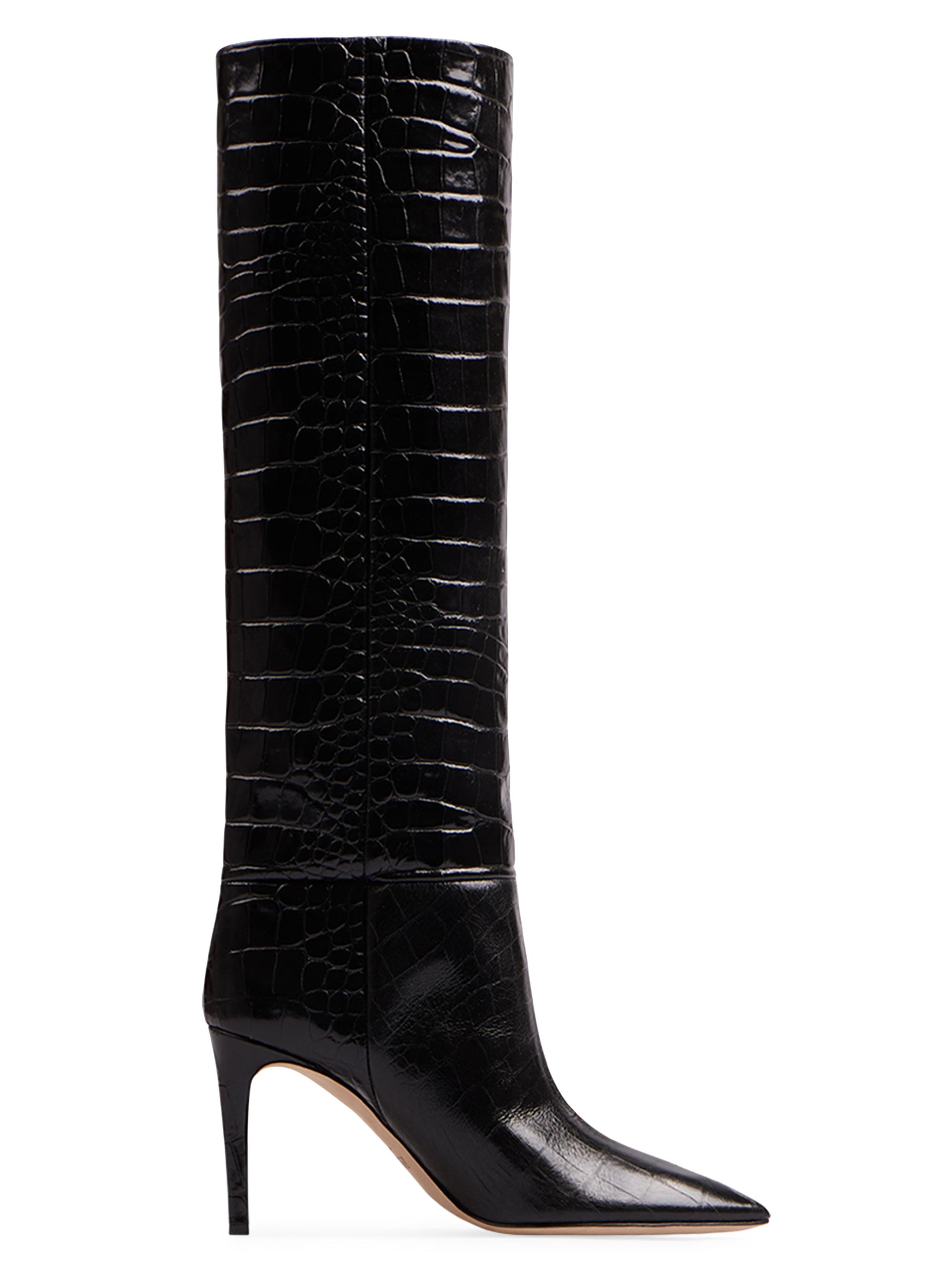 Paris Texas Women's Stiletto 85MM Crocodile-Embossed Leather Boots - Carbone